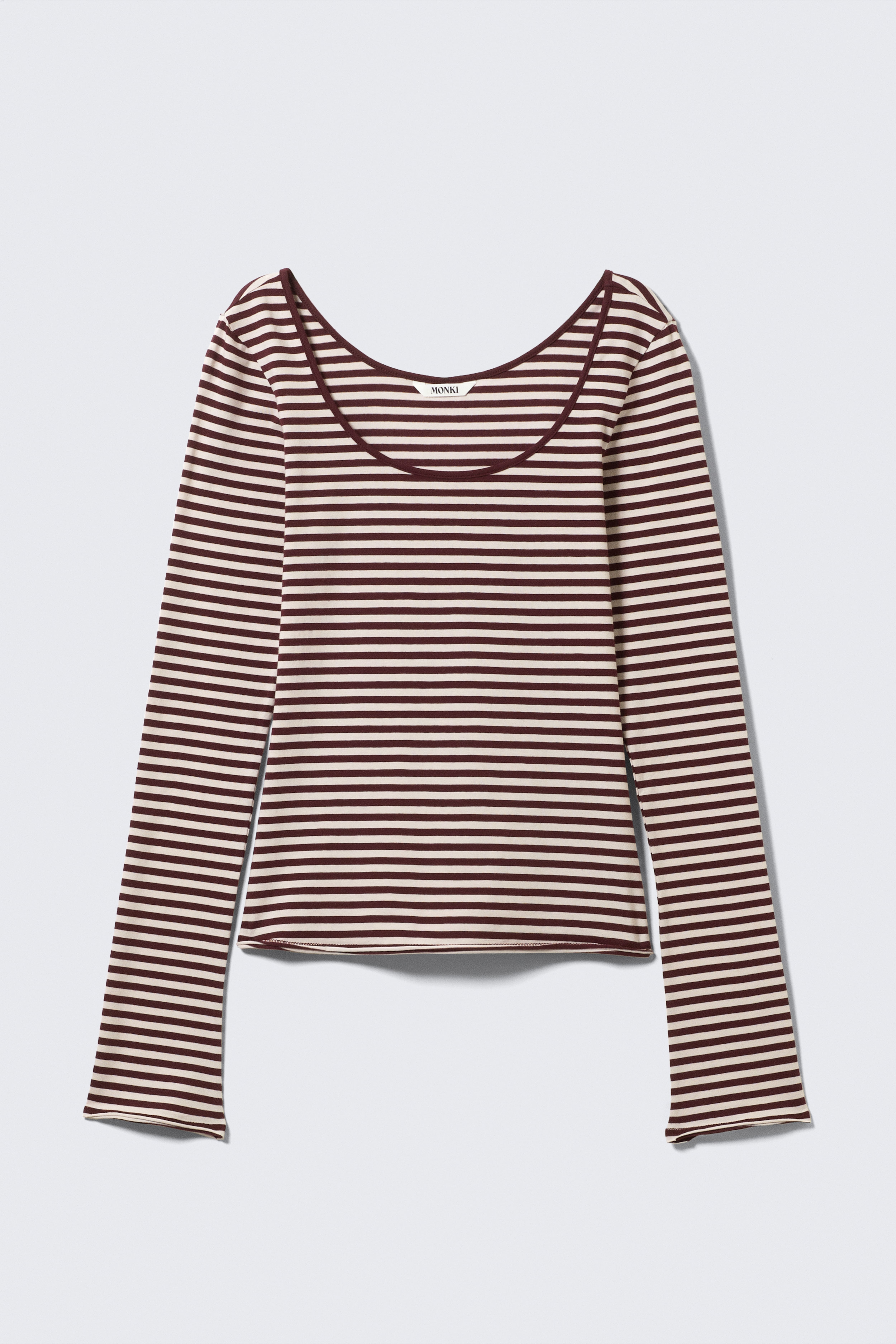 Top slim fit a girocollo a maniche lunghe - A righe/Giallo chiaro/Bianco/Grigio mélange/Beige a righe/Nero/Marrone/Rosa pallido/Righe marroni/Giallo chiaro - A pois/Righe bianche e nere