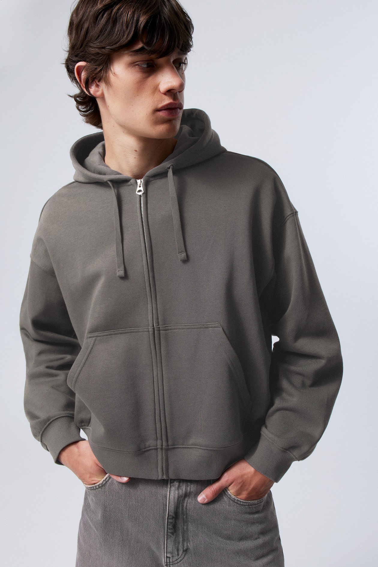 Boxy Midweight Zip Hoodie - Grey - Men | H&M GB