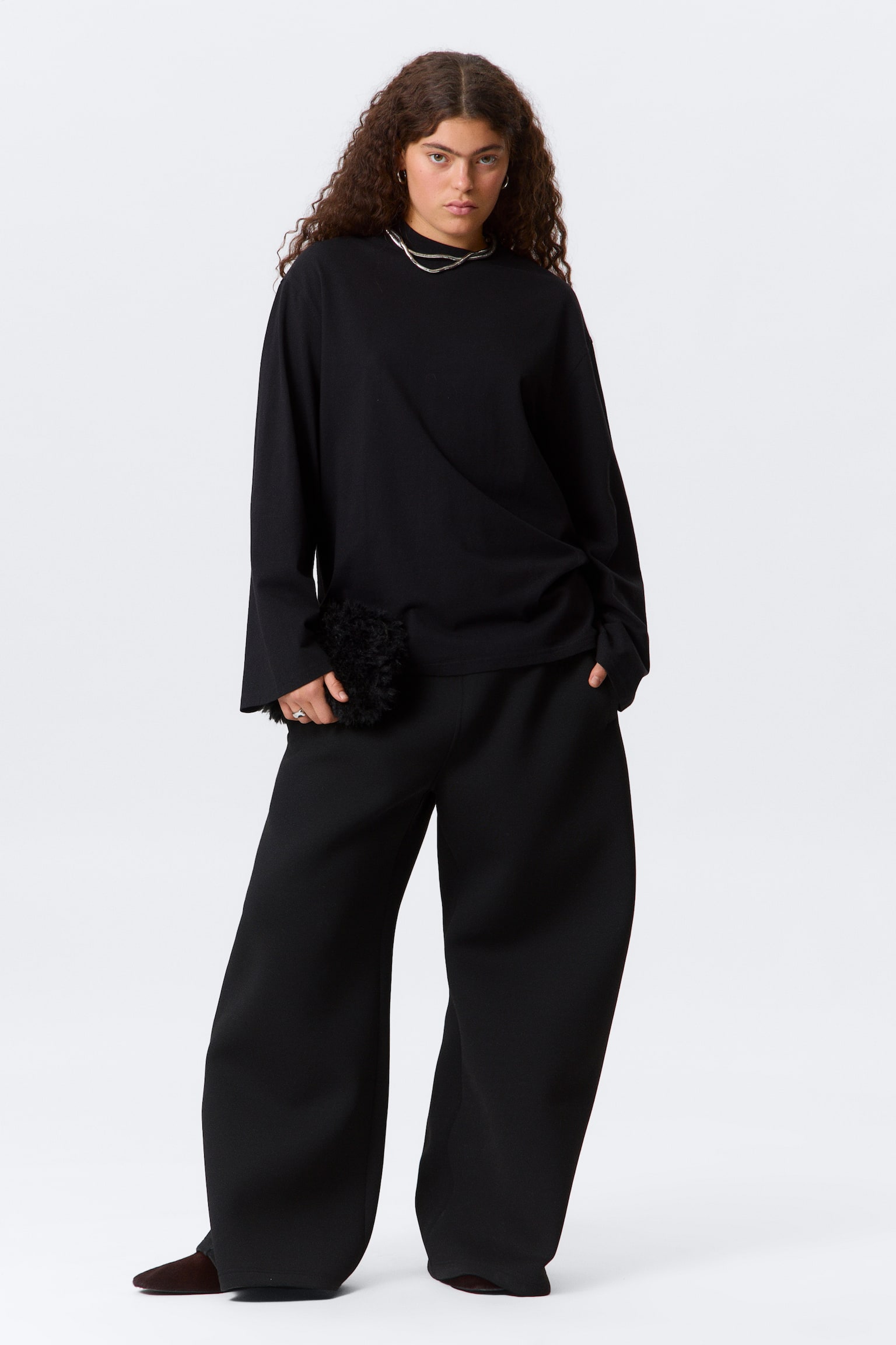 Oversized T-shirt met lange mouwen - Zwart/Wit/Donkerbeige met wassing/Donker marineblauw - 1