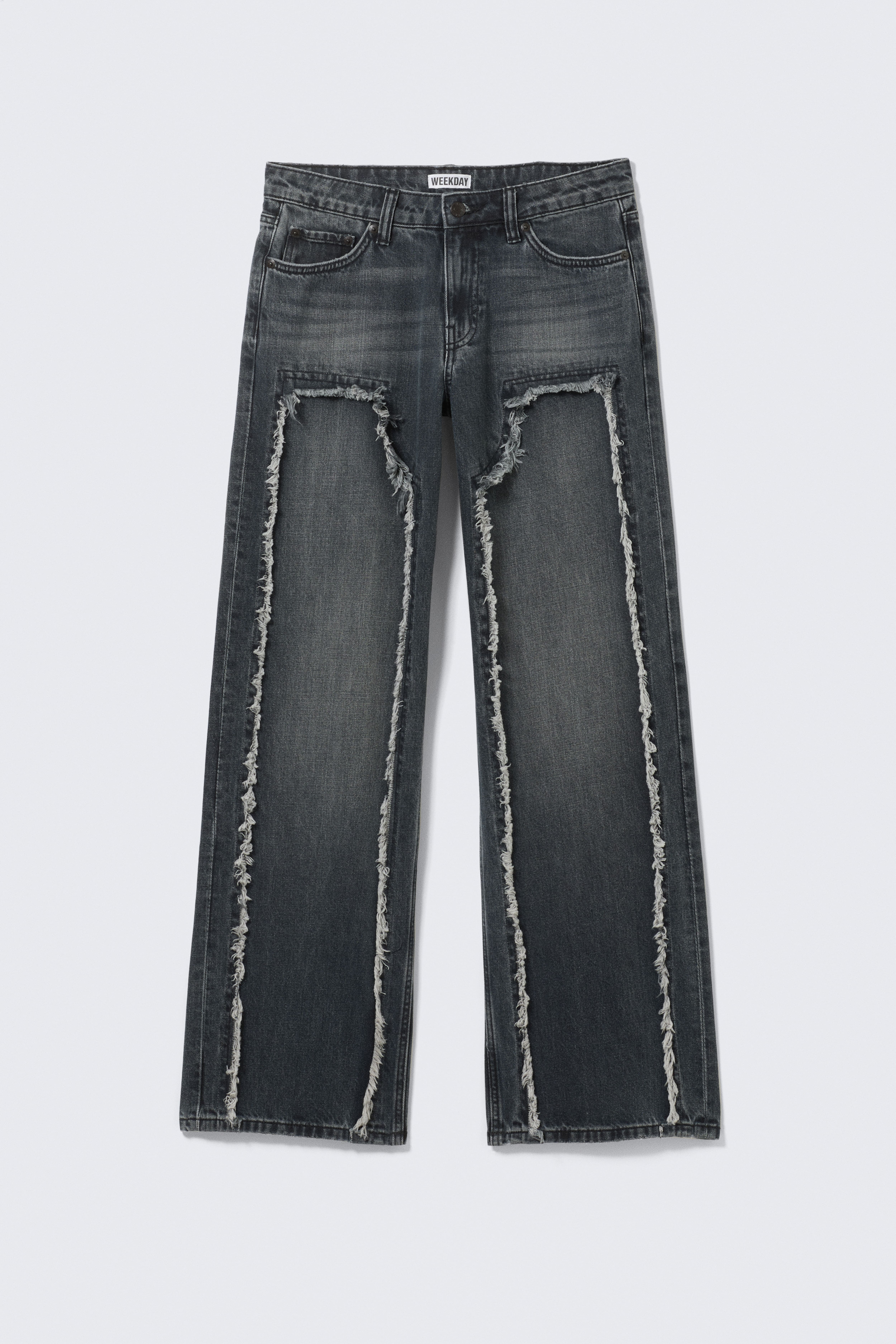 Weite Jeans mit niedrigem Bund und Fransen - Kimberly Blue - Dunkelblau