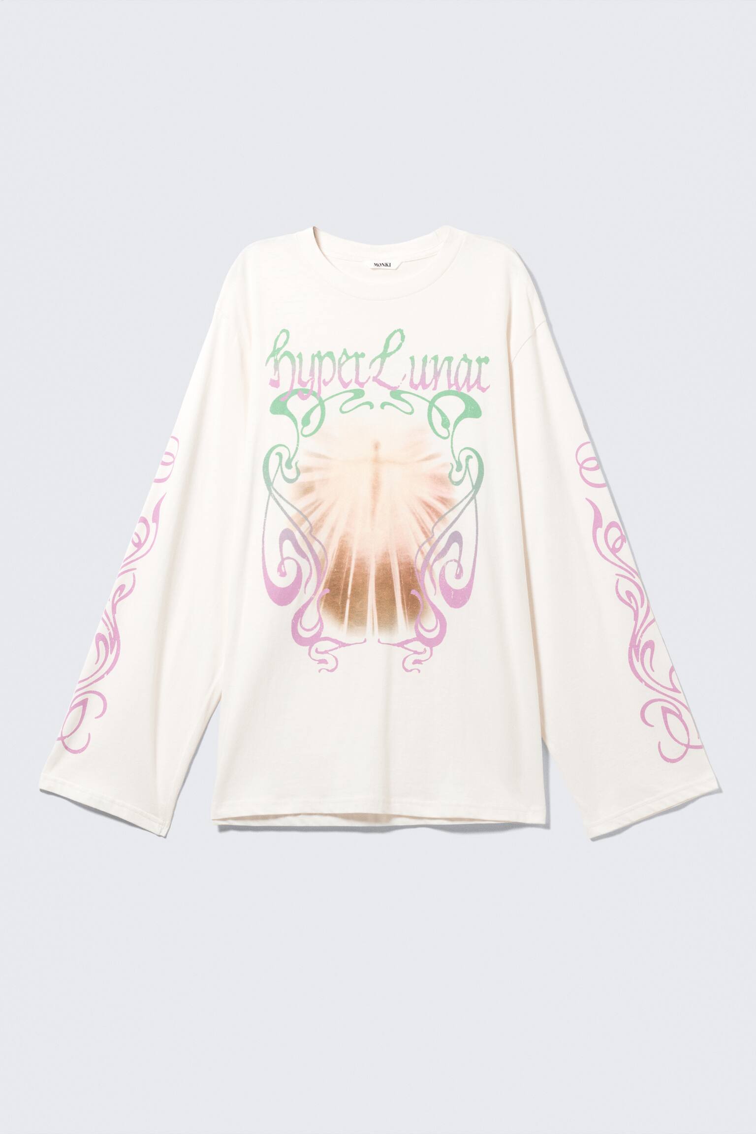 Katoenen T-shirt met lange mouwen en print - White - Hyper Lunar/Printed Light Pink - 2