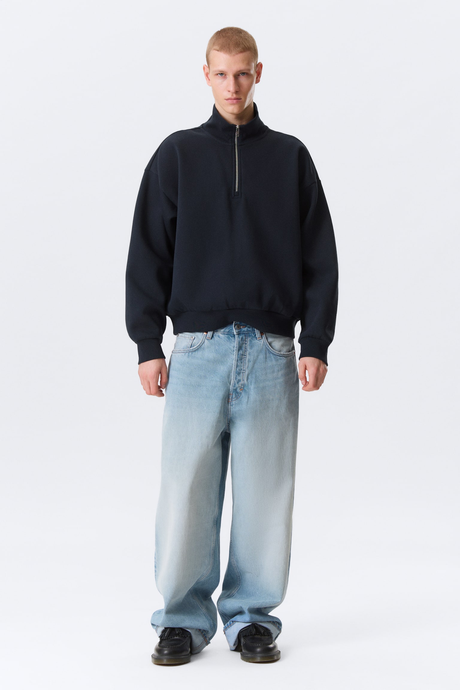 Lockeres Sweatshirt mit halbem Reißverschluss - Dunkles Marineblau/Grey/Schwarz/Dunkelrot - 6