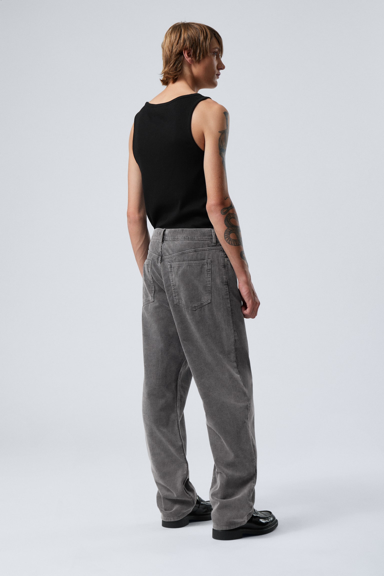 Galaxy Loose Straight Cord Trouser - Washed Black/Washed Dark Khaki Green - 3