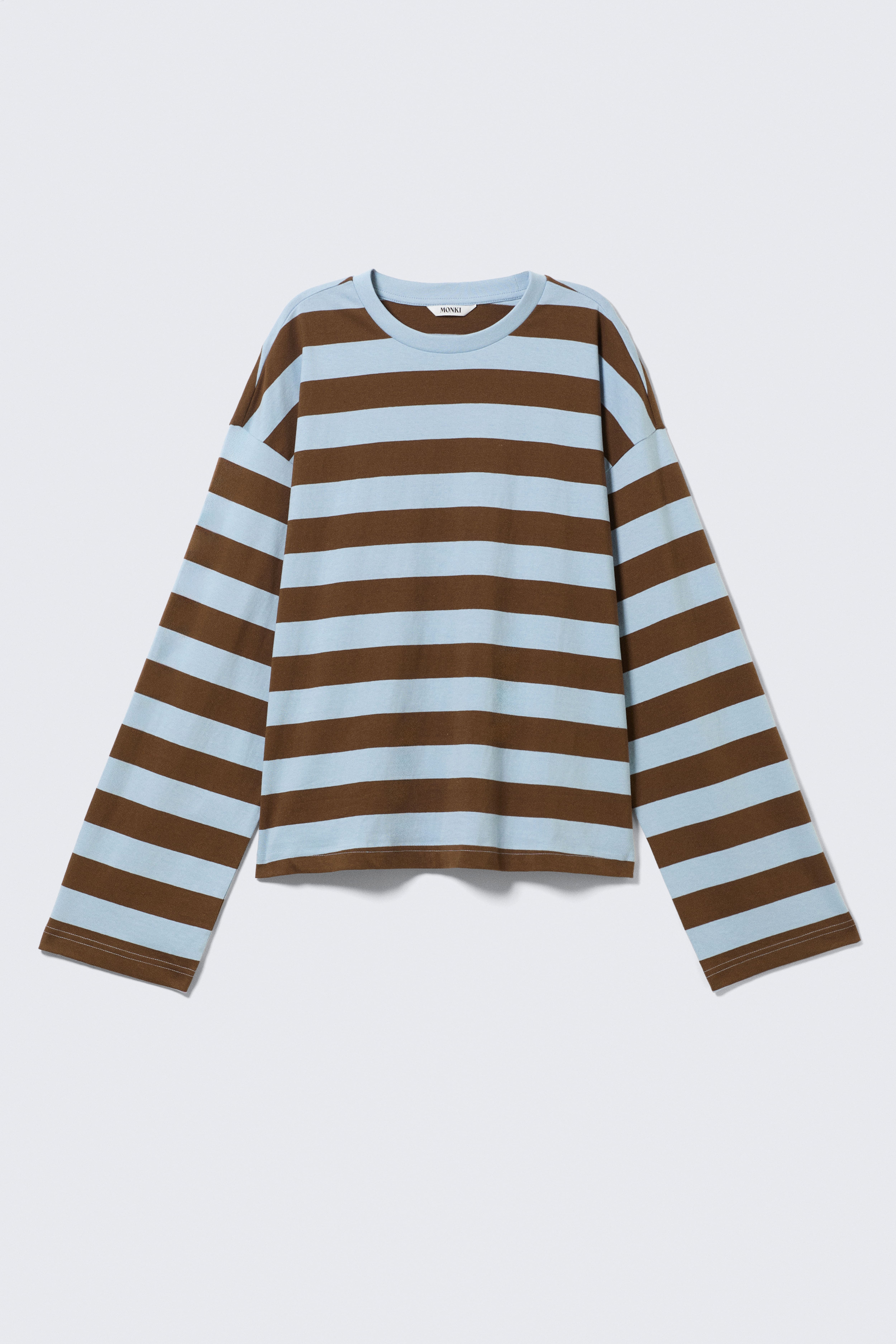 Katoenen T-shirt met lange mouwen - Blauw/bruin gestreept/Dusty White - Brown Stripes