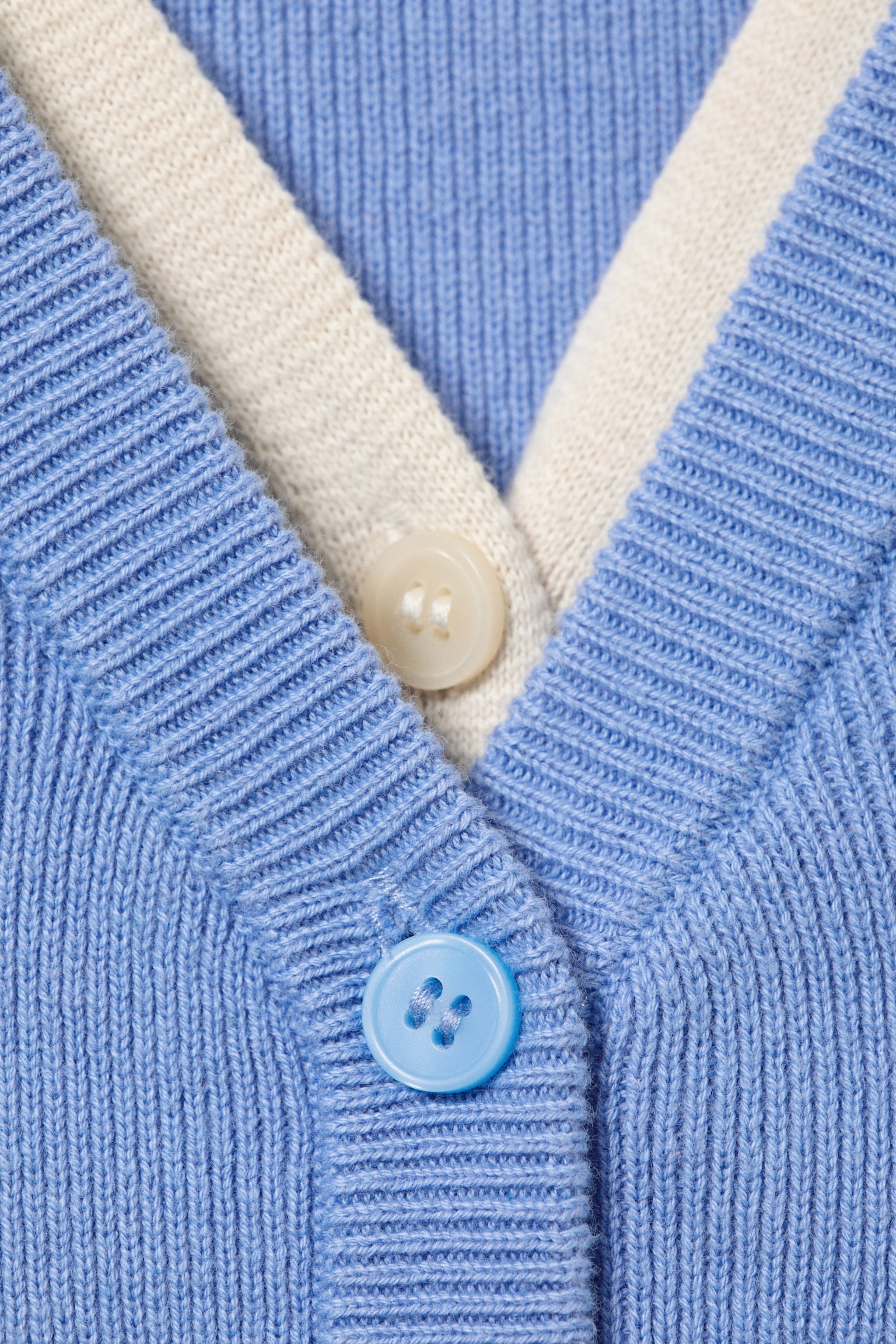 Strikket cardigan med v-hals i to lag - Blå/Off-white - 4