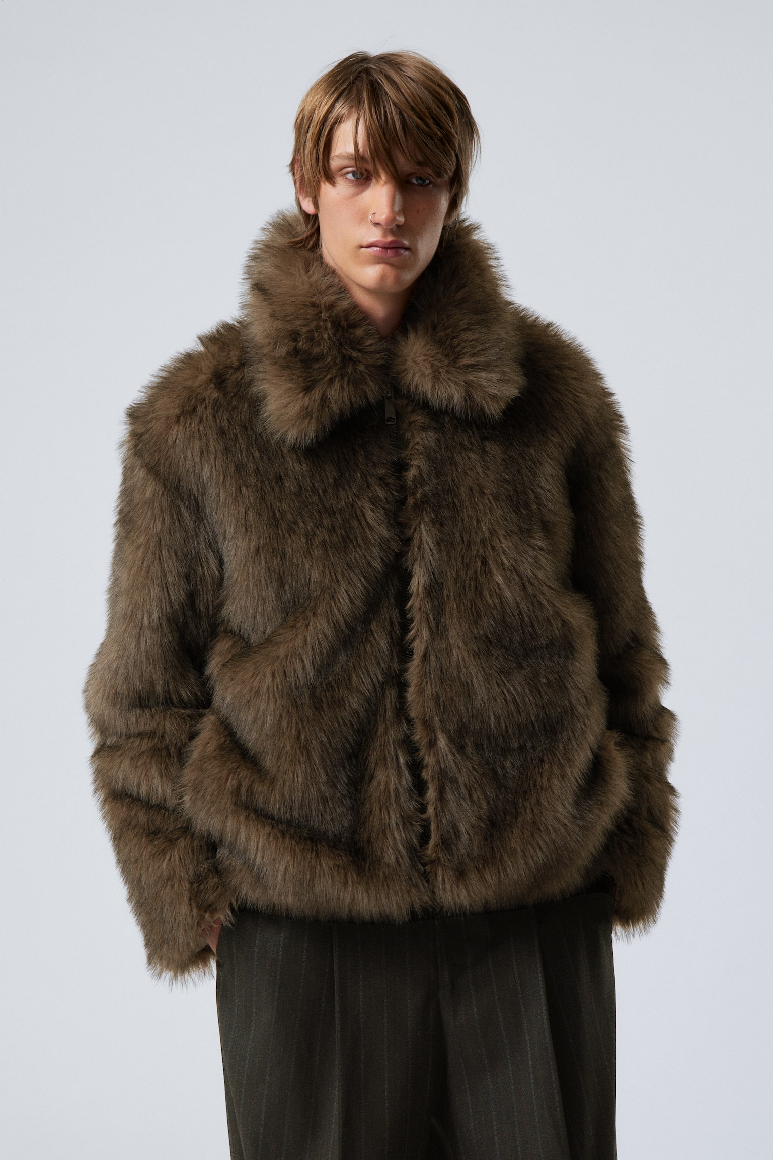 Faux Fur Jacket - Dark Brown