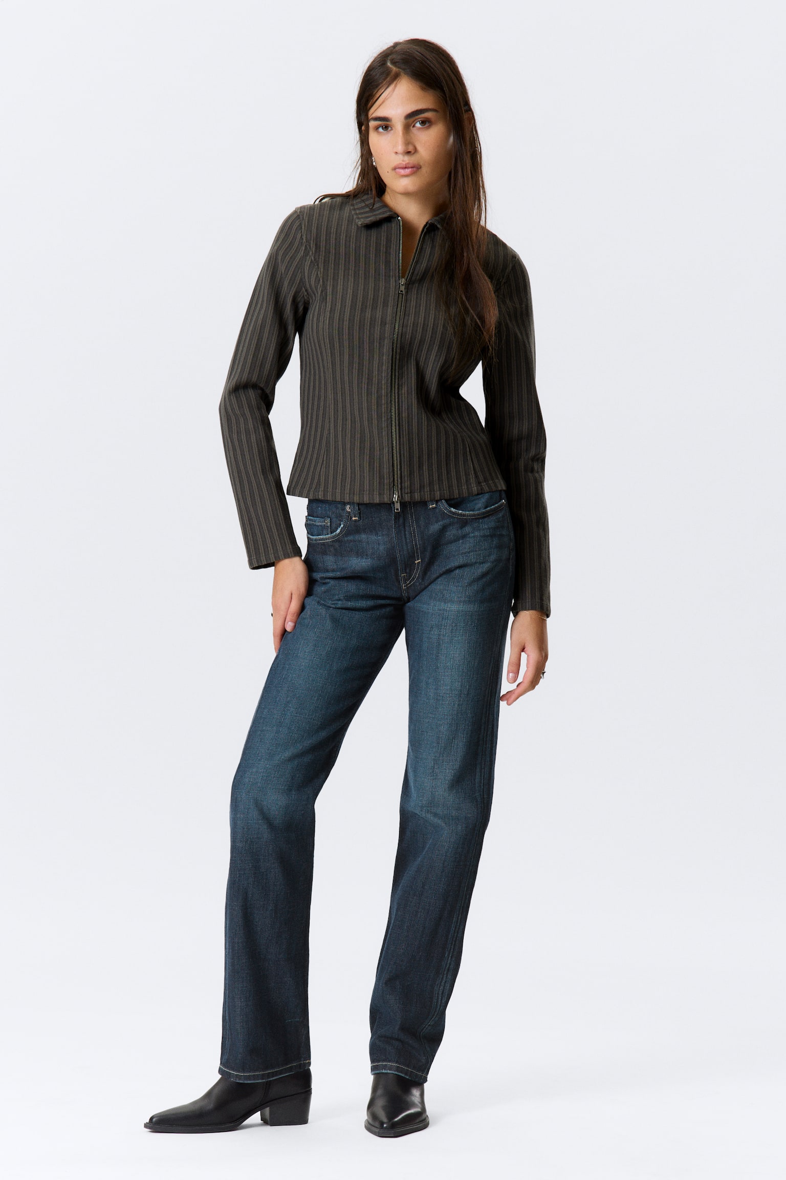 Nauwsluitend corduroy jasje met rits - Gestreept donkergrijs/Bruin corduroy - 1