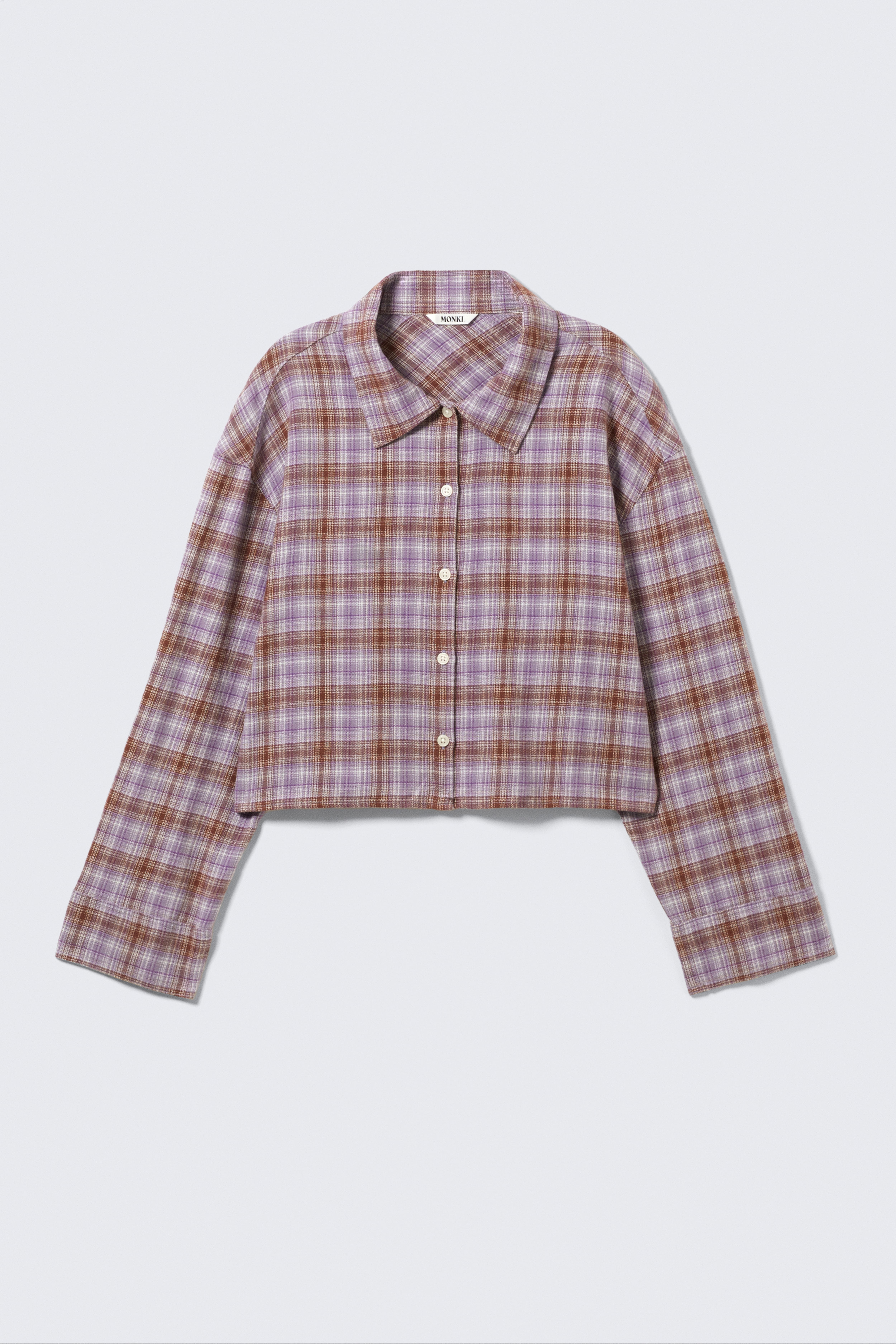 Cropped geruit flanellen overhemd - Paarse ruit/Checked Brown