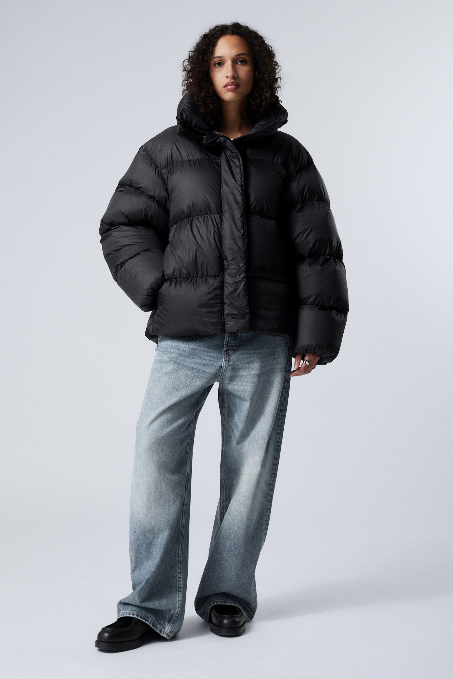 Oversized Recycled Down Puffer Jacket - Black - 4