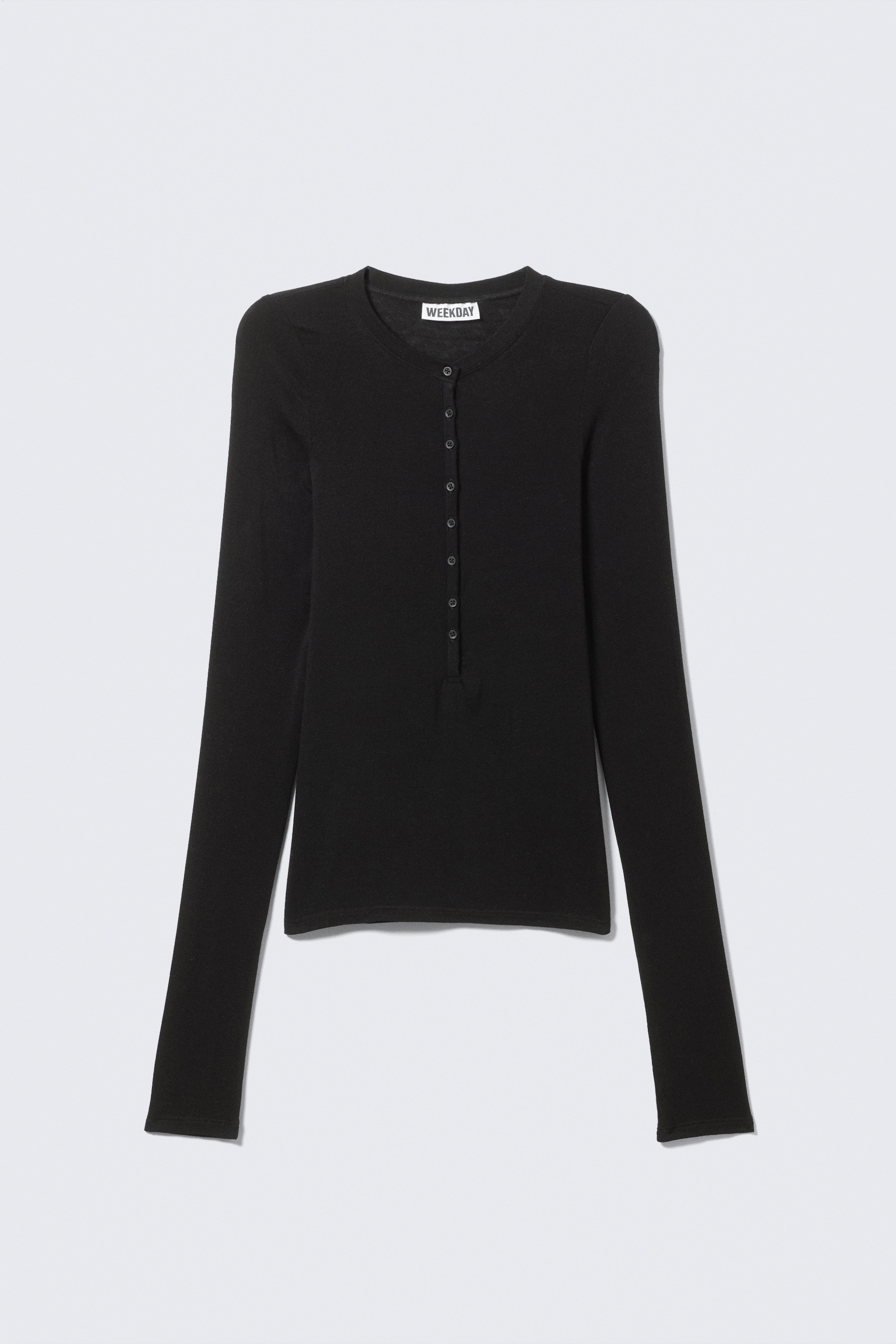 Slim Long-Sleeved Henley Top - Black/White