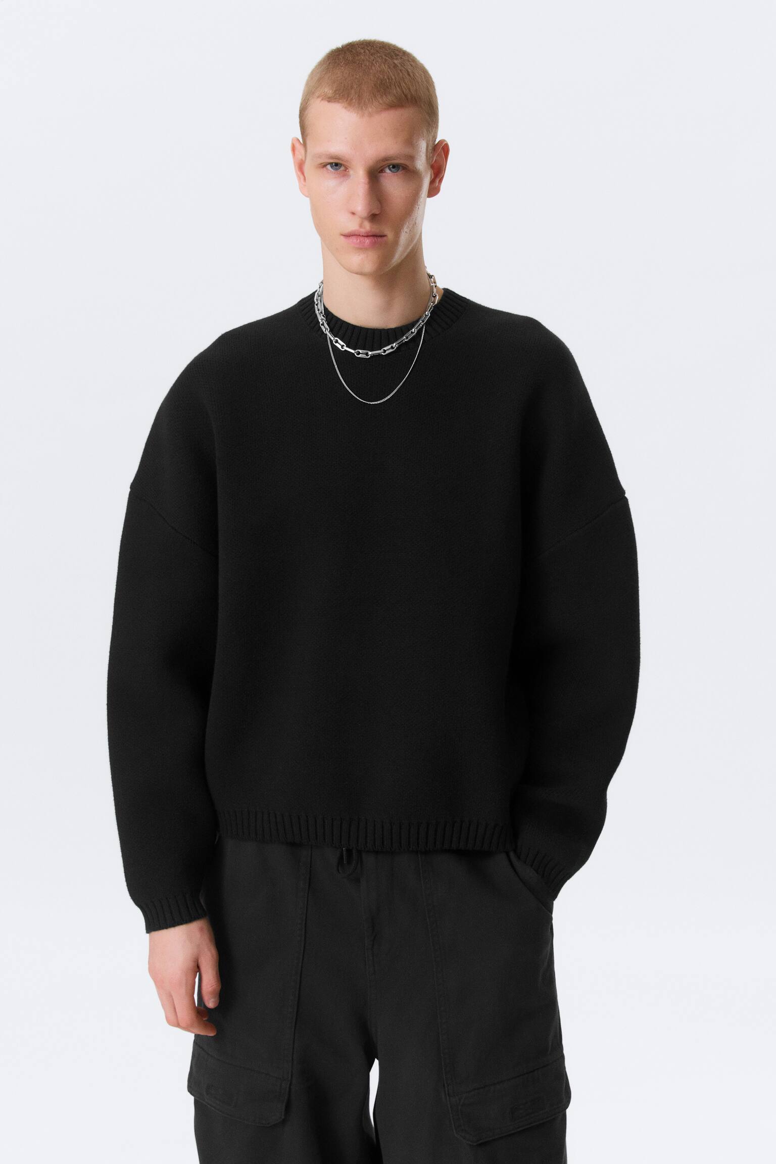 Oversize-Pullover aus schwerer Baumwolle - Schwarz - 1