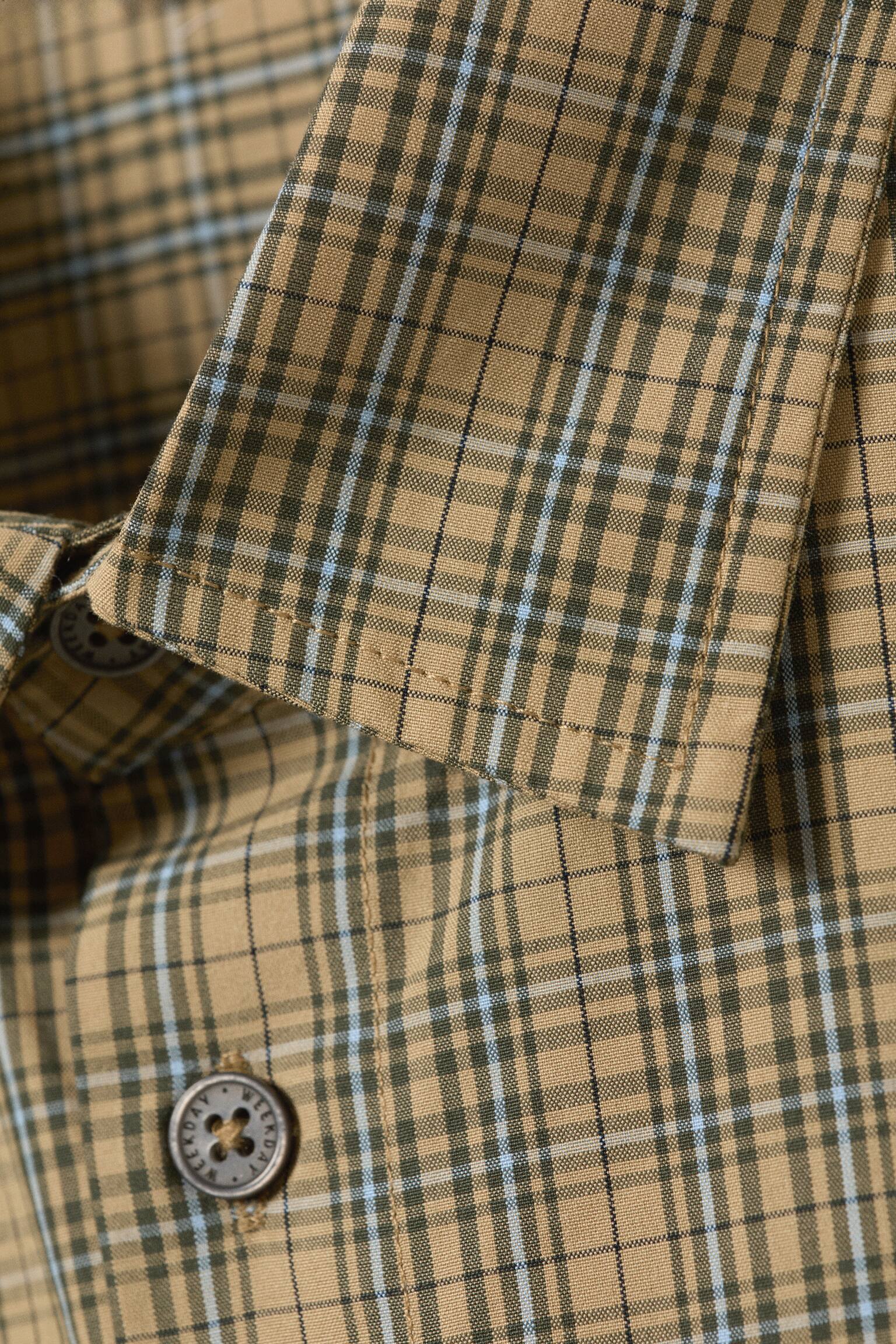 Boxy kortærmet skjorte - Checked Beige - 6