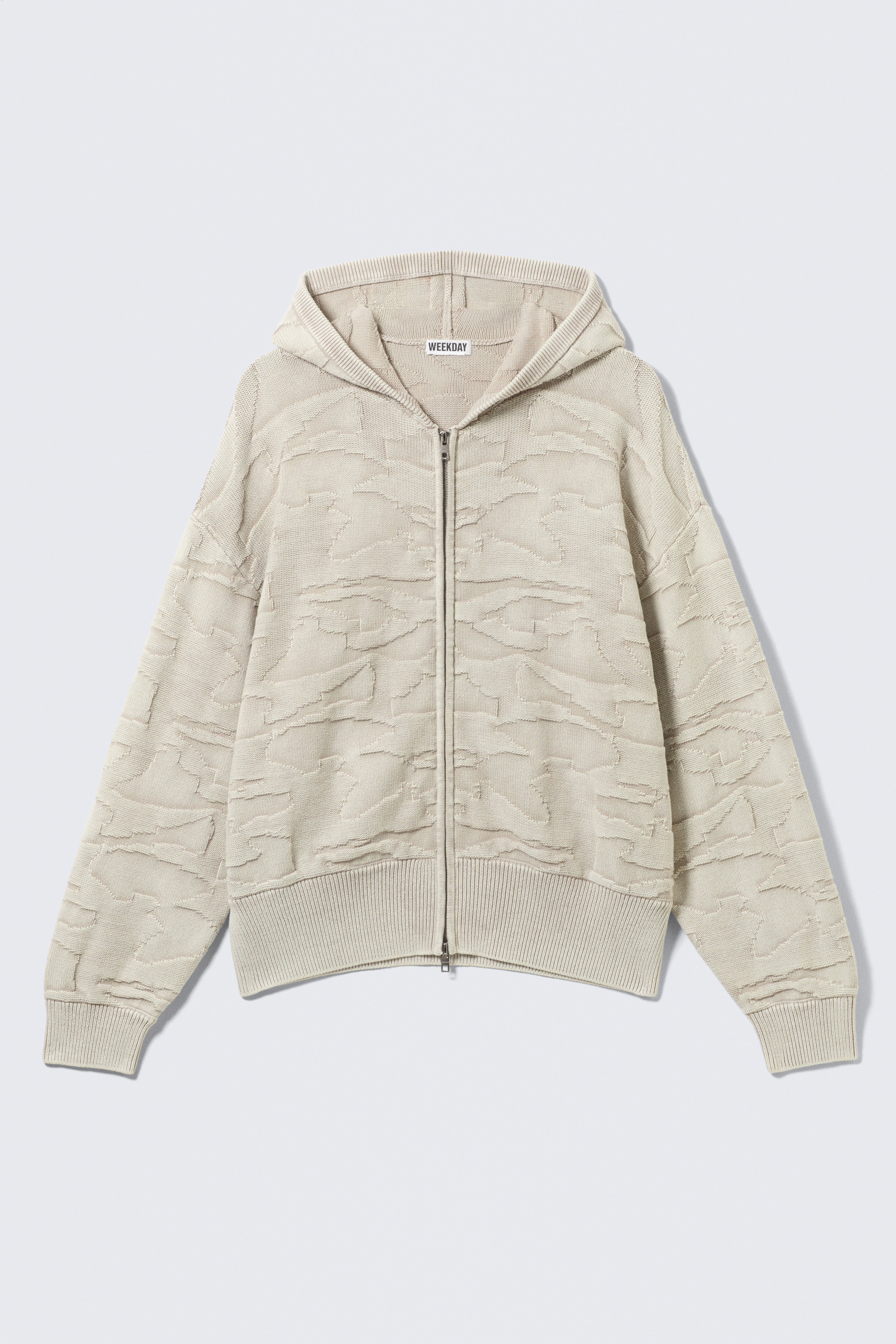 Sweat à capuche zippé boxy en maille texturée - Beige clair à motifs