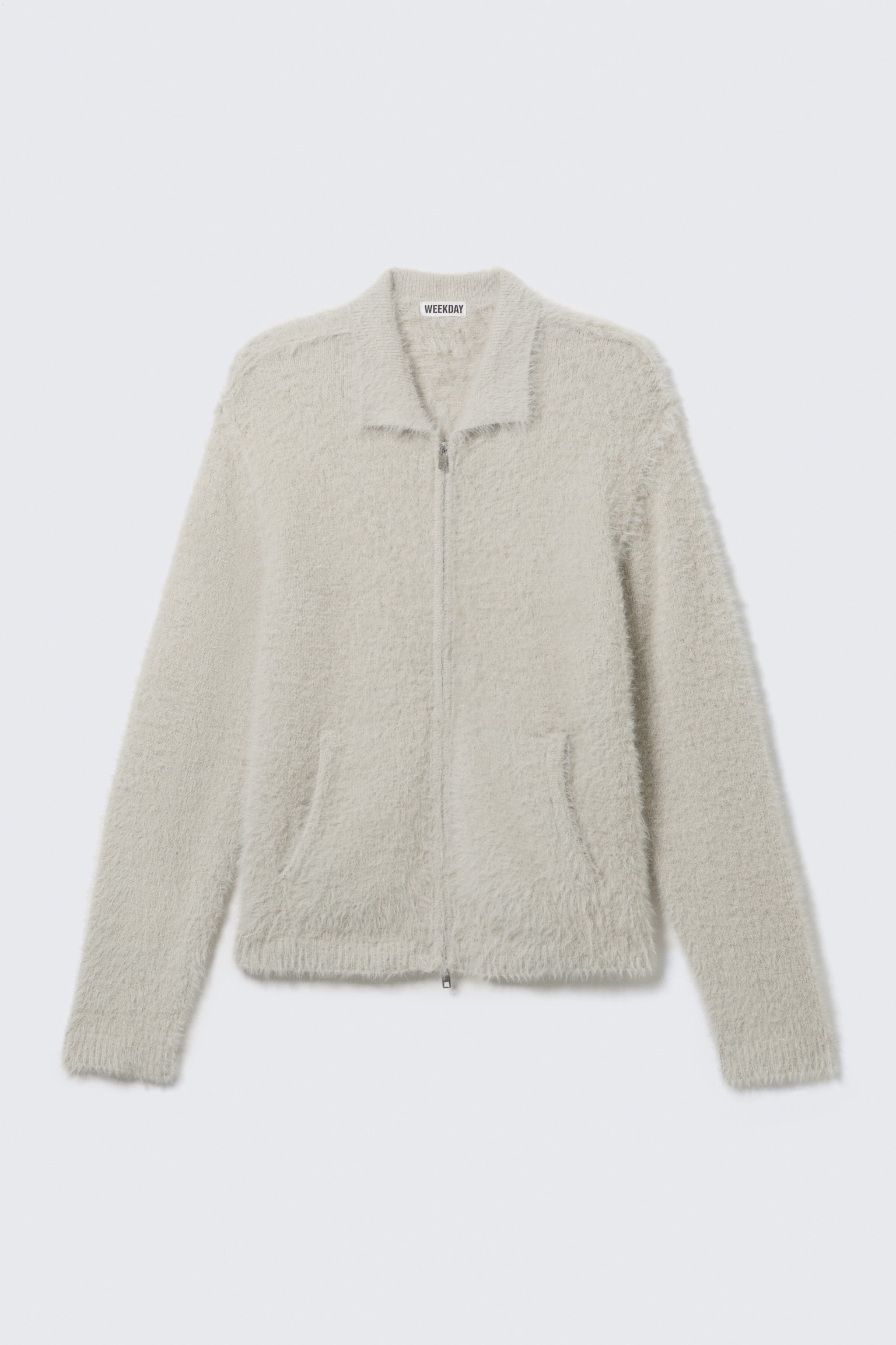 Flauschige Strickjacke mit Reißverschluss - Dirty White/Schwarz - 2