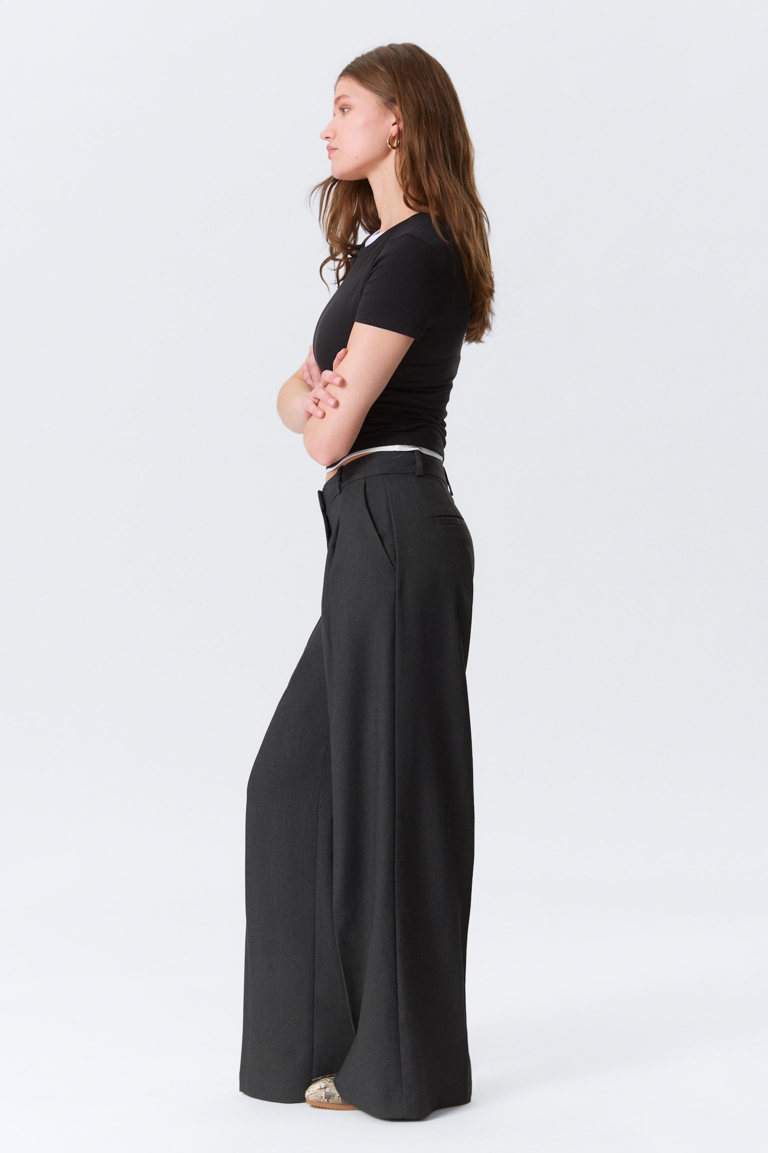 Pantaloni sartoriali a gamba larga - Grigio scuro mélange/Nero - 3