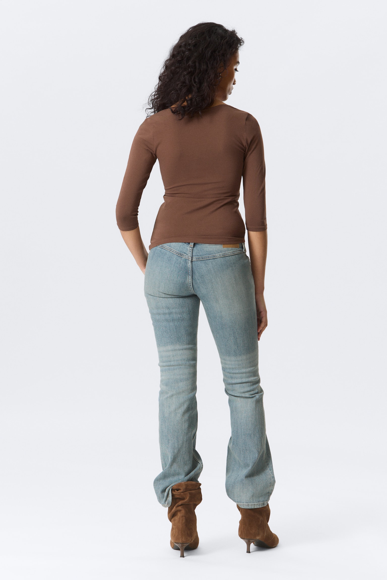 Figurbetontes Oberteil mit Dreiviertelärmeln - Dunkelbraun/Offwhite/Helllila/Grau meliert - 6