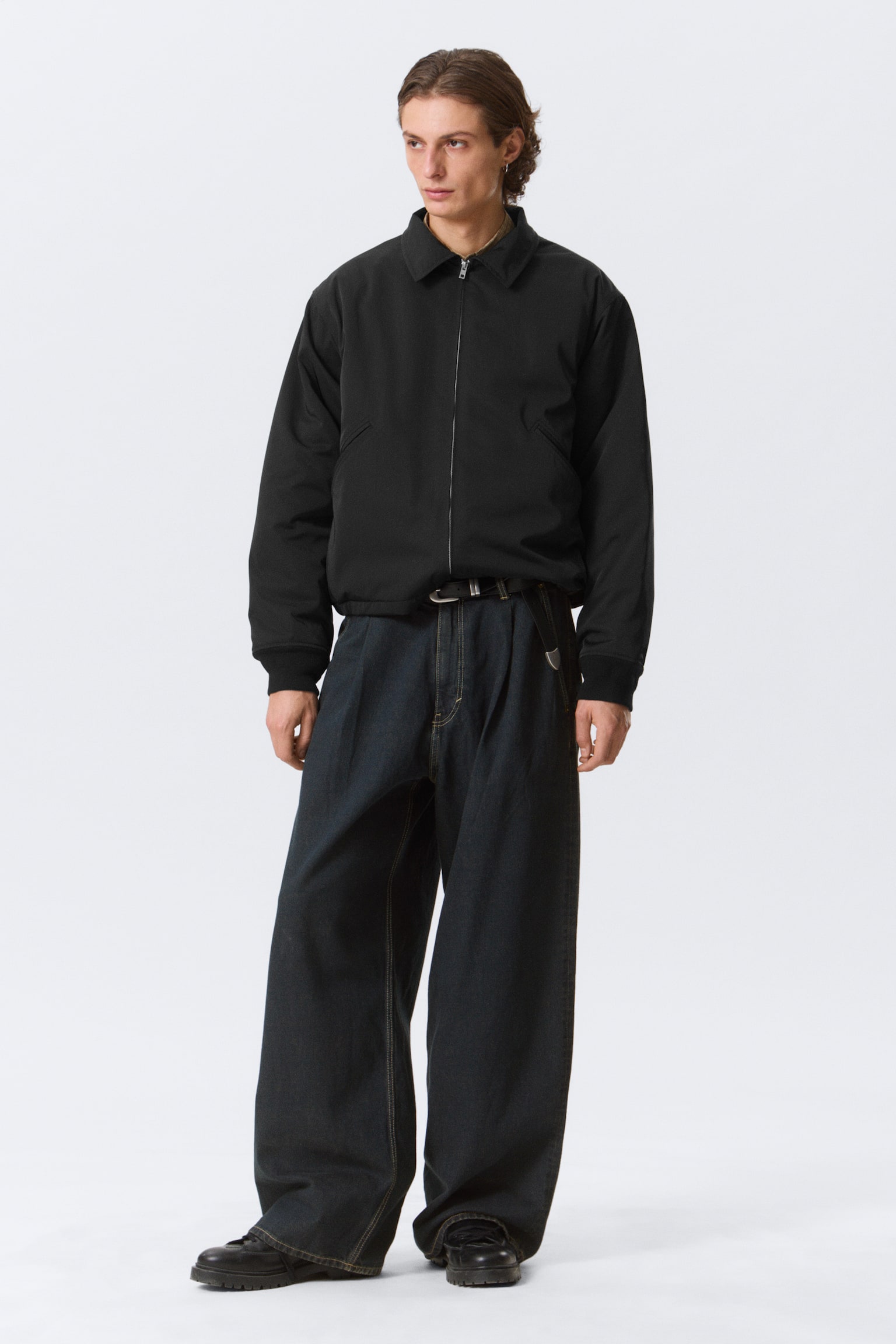 Volná bunda na zip - Černá - 4