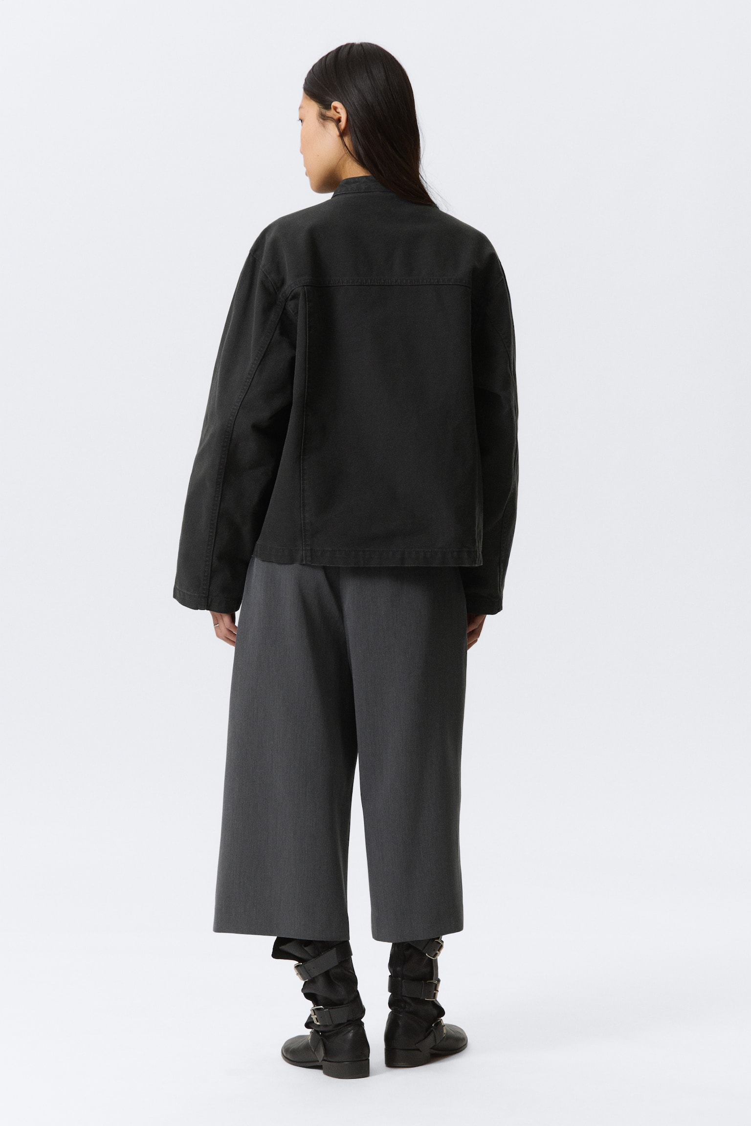 Oversize-Jacke aus gewaschenem Canvas - Schwarz/Grau - 8