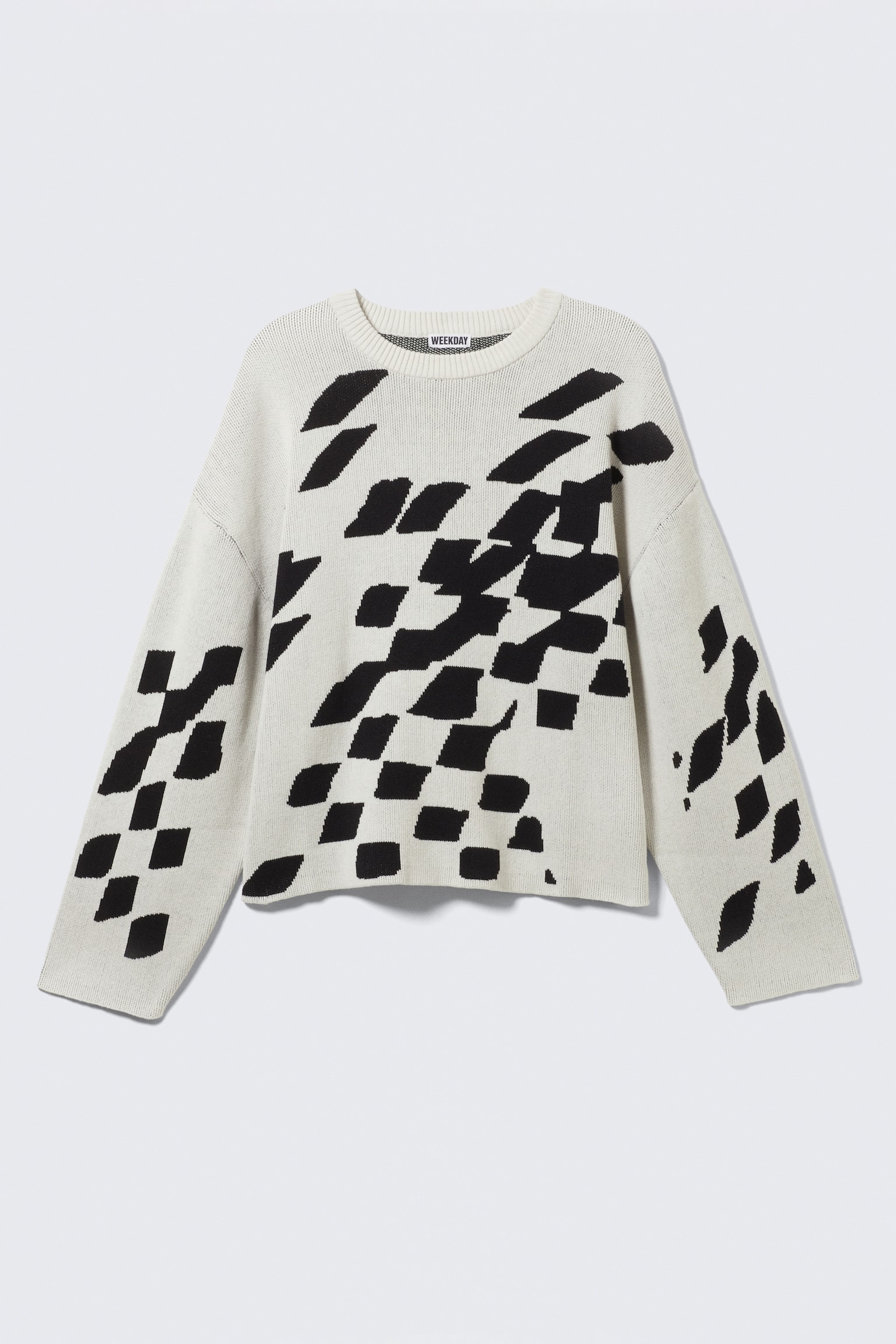 Boxy Jacquard-Pullover mit Grafikmuster - Dirty White - Kachelmuster - 2