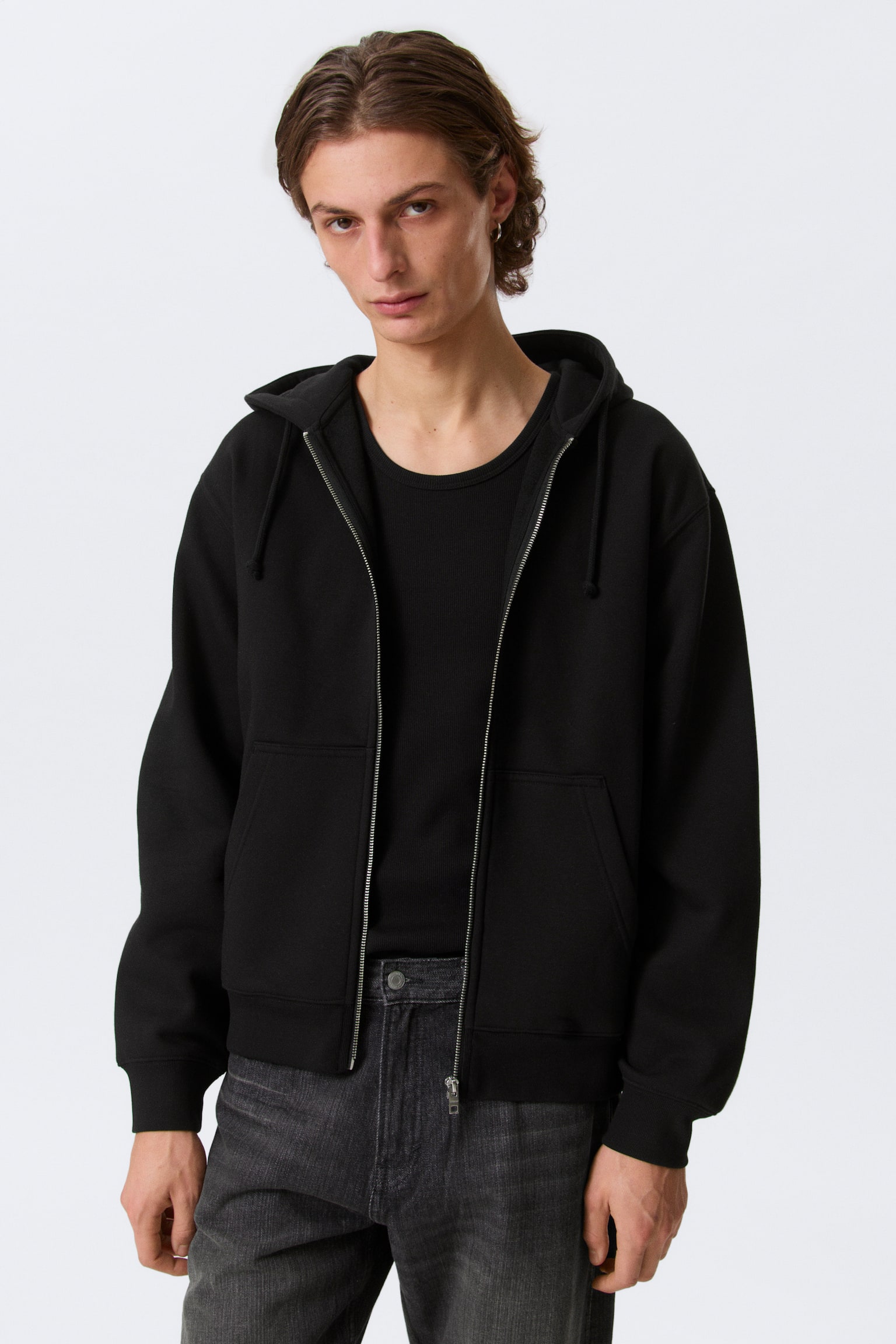 Klassischer Zip-Hoodie - Schwarz/Grau meliert - 3