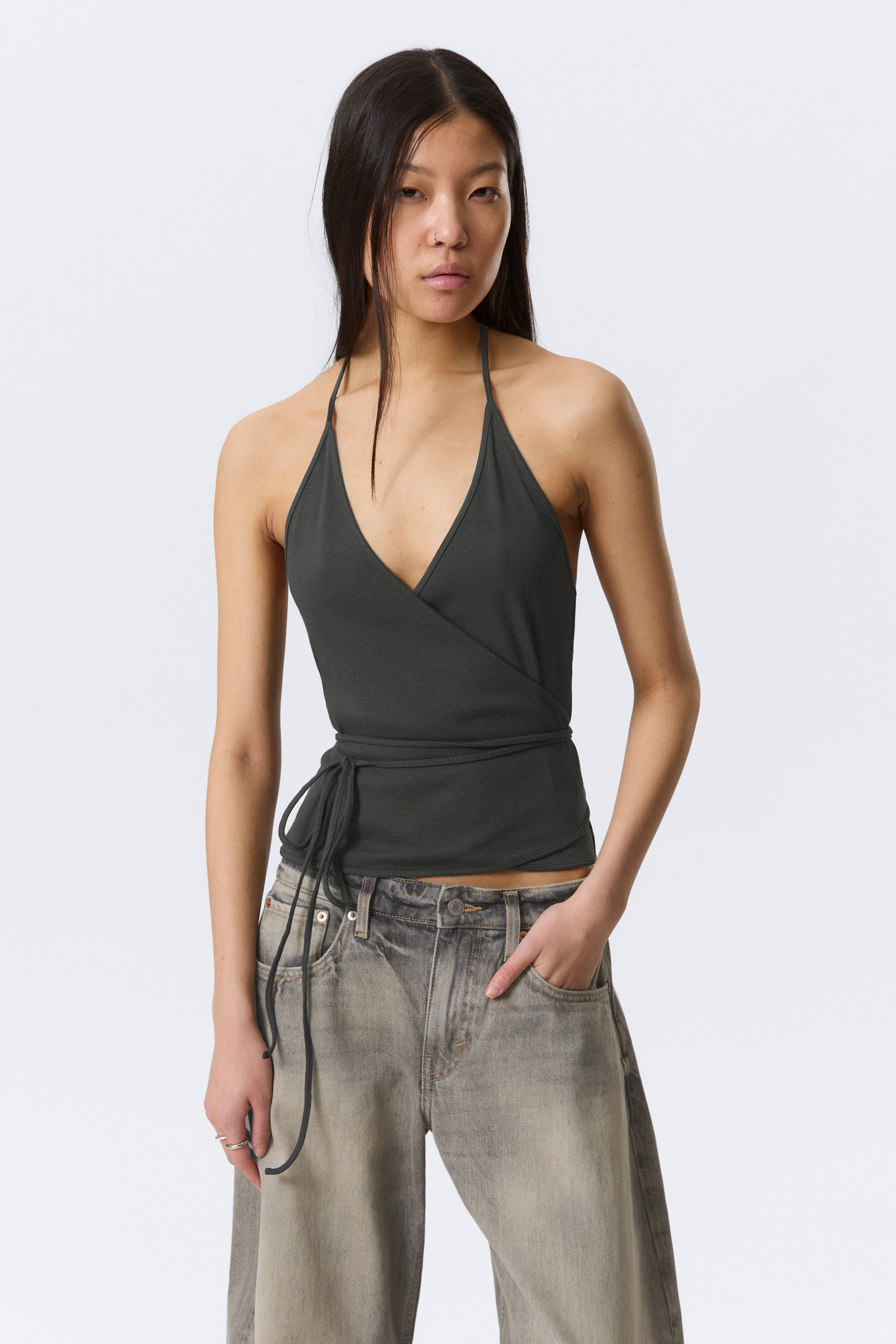 Top a fascia - Grigio scuro/Grigio mélange