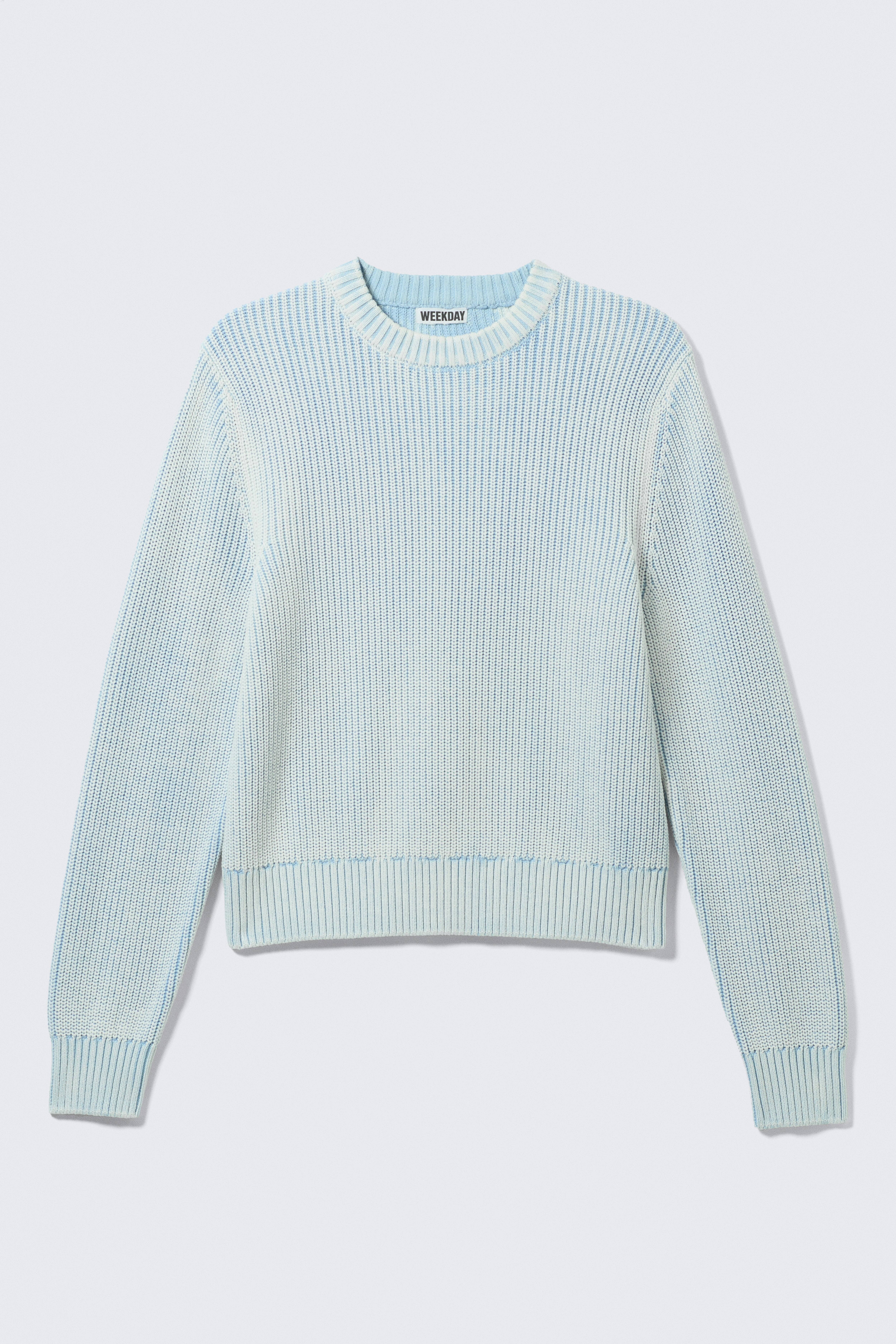 Verkürzter Strickpullover aus Baumwolle - Verwaschenes Hellblau