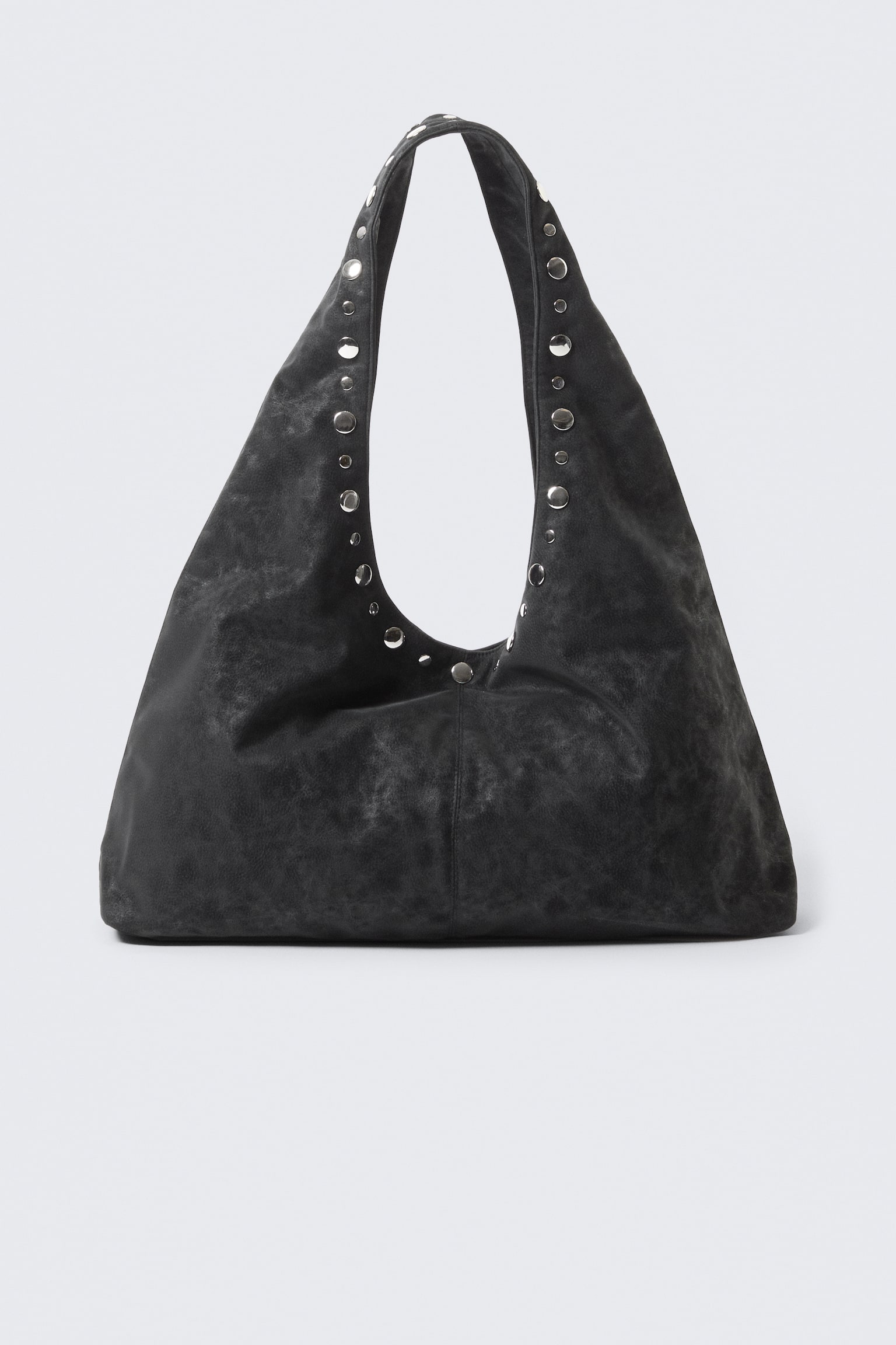 Lässige Schultertasche aus Kunstleder - Schwarz mit Nieten/Staubgrau - 1