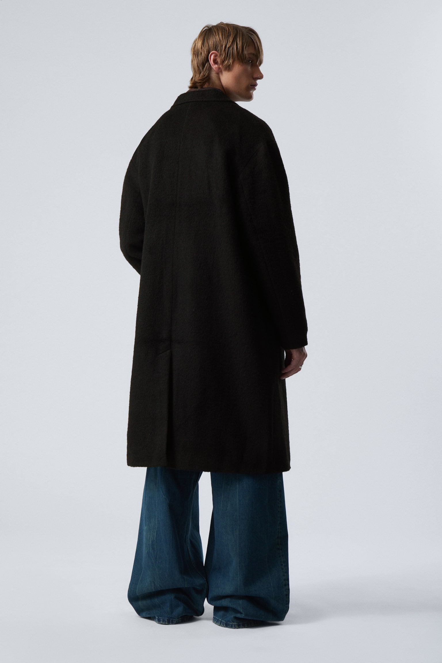 Single-Breasted Oversized Wool-Blend Coat - Black - 3