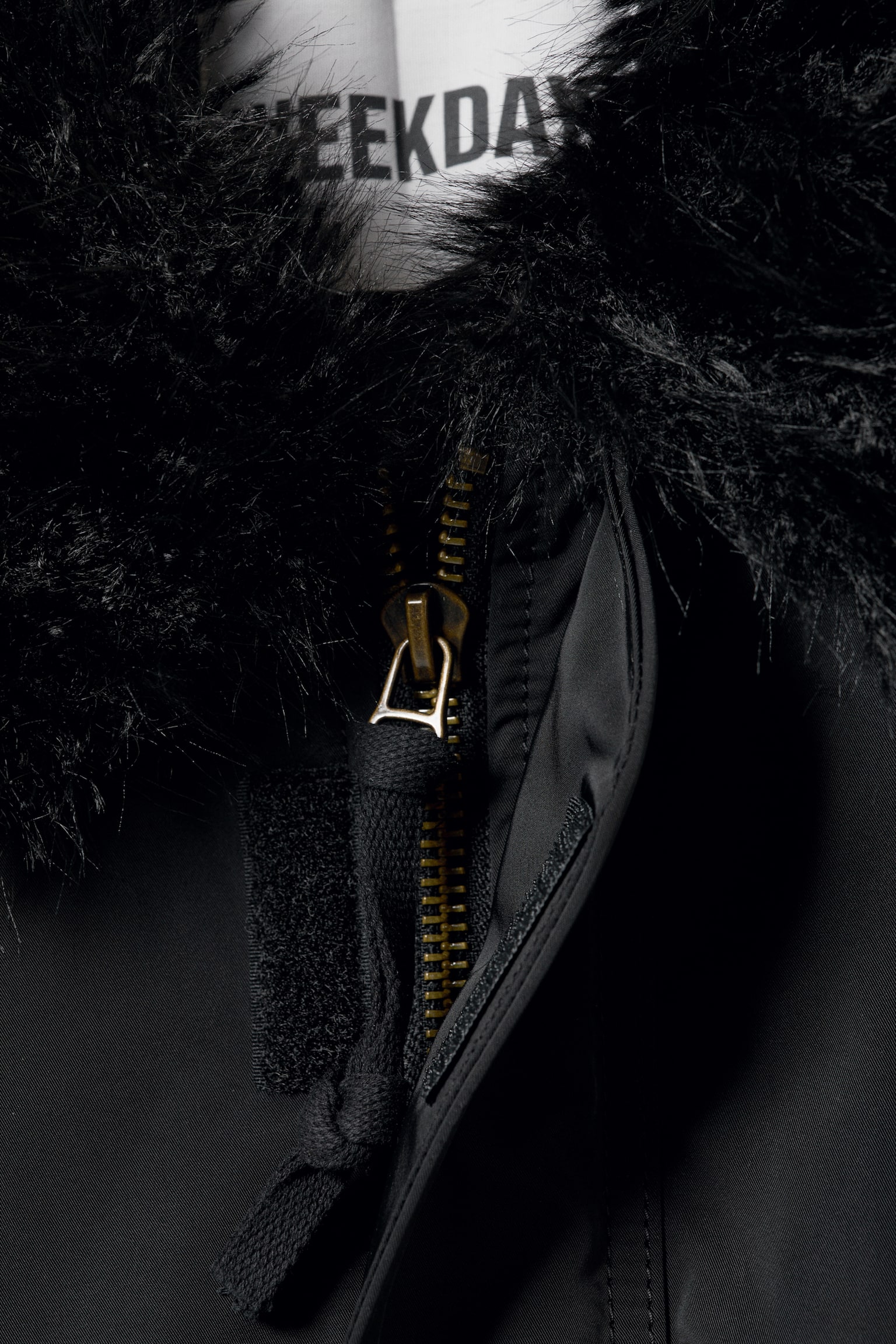 Φαρδύ Μπουφάν Bomber με Γιακά από Συνθετική Γούνα - Μαύρο - 6