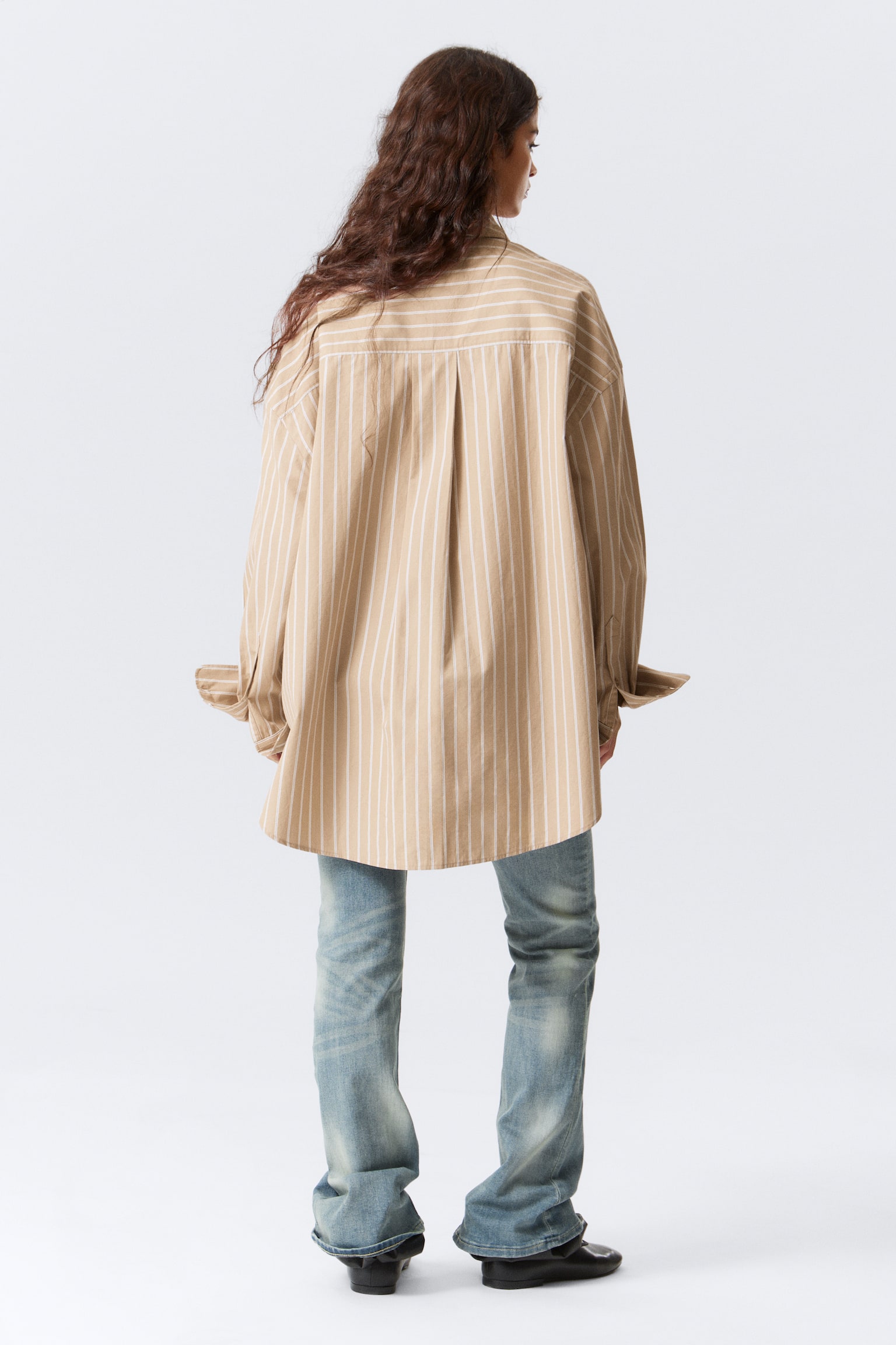 Camicia a maniche lunghe oversize - Beige a righe/Giallo chiaro - A pois - 3