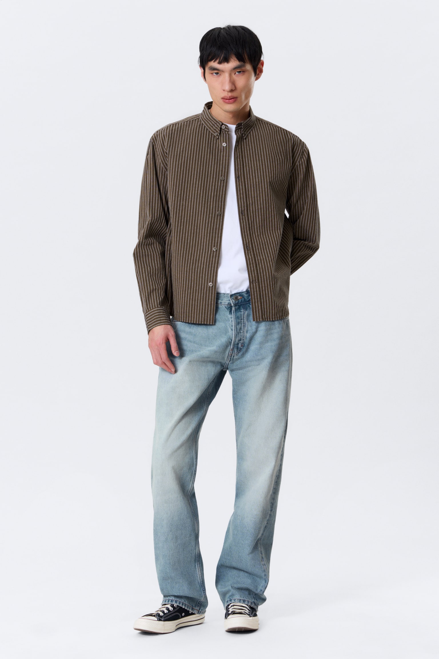 Cămașă relaxată cu dungi și nasturi - Striped Brown/Bej cu dungi - 3