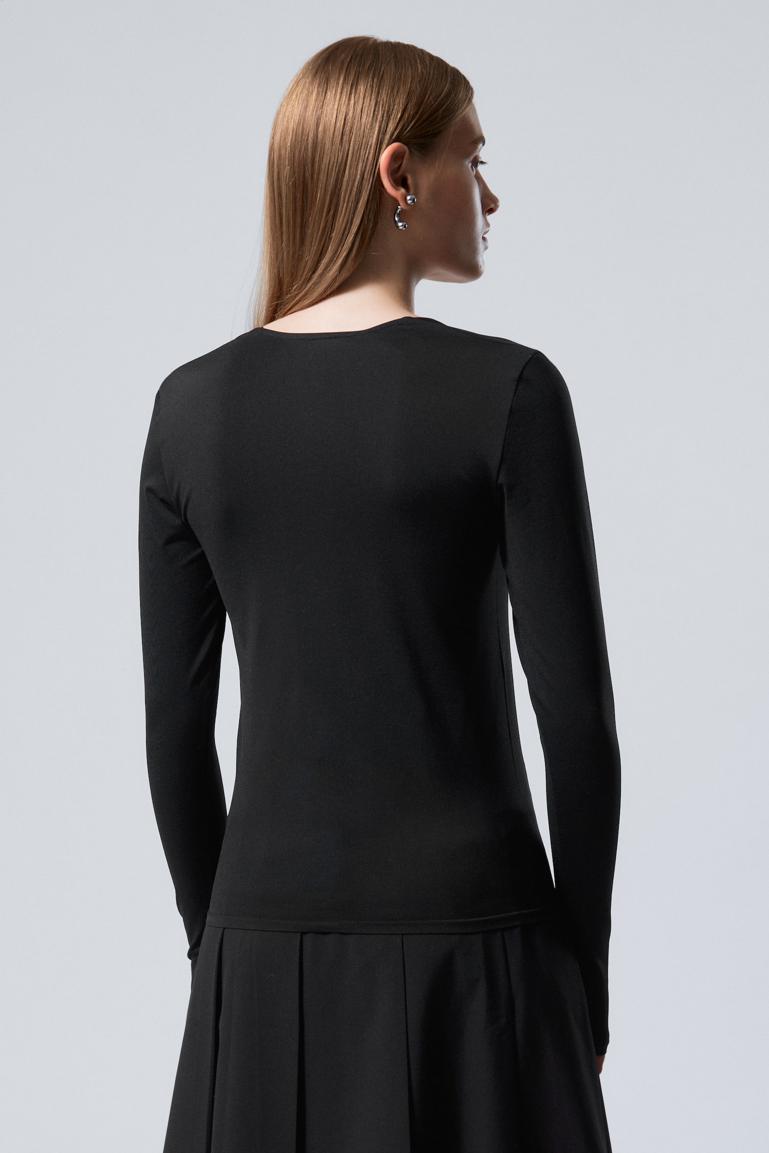 Square Neck Longsleeve Top - Black - 3