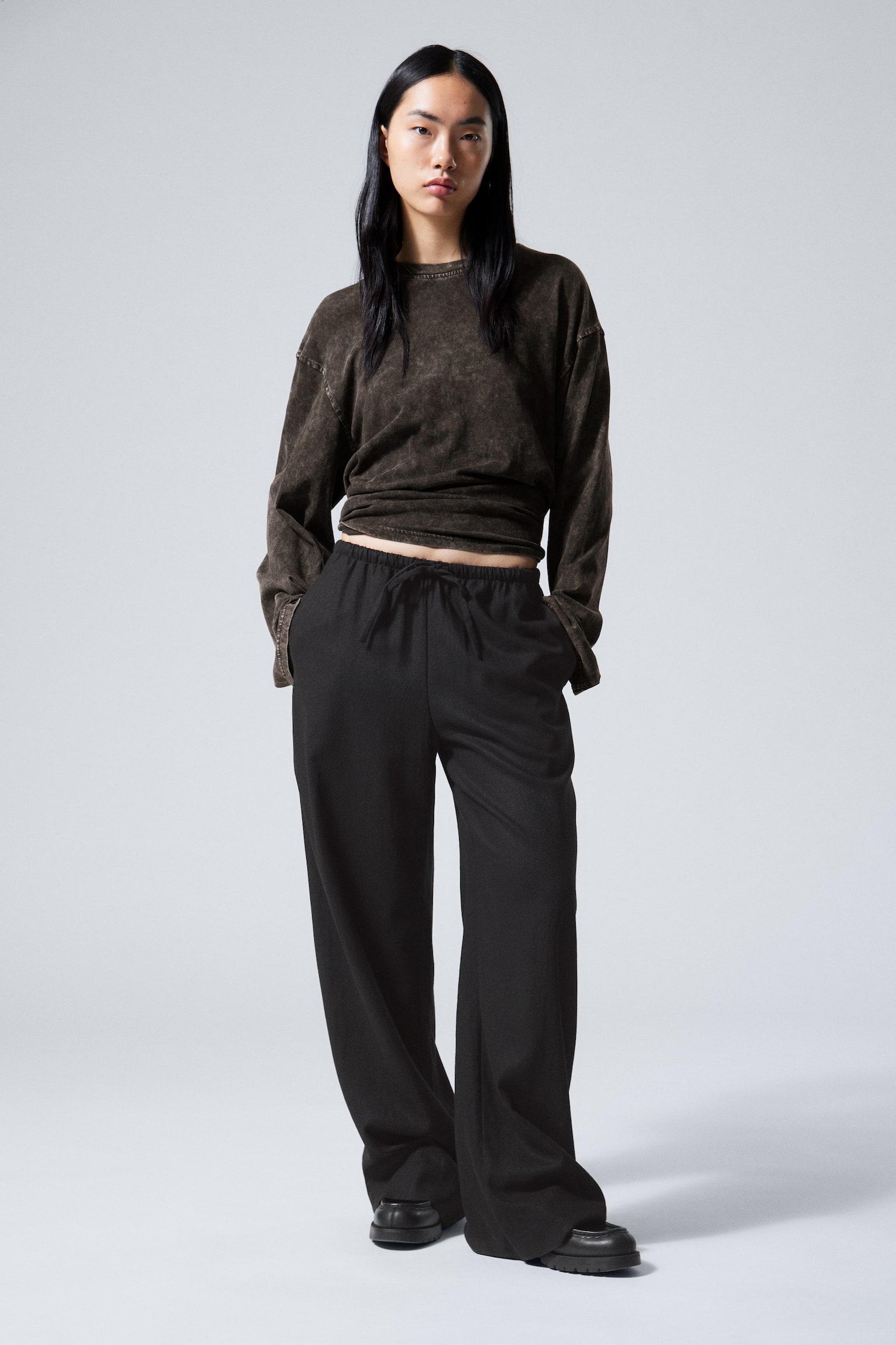 Mia Linen Mix Trousers - Black/Ecru - 1