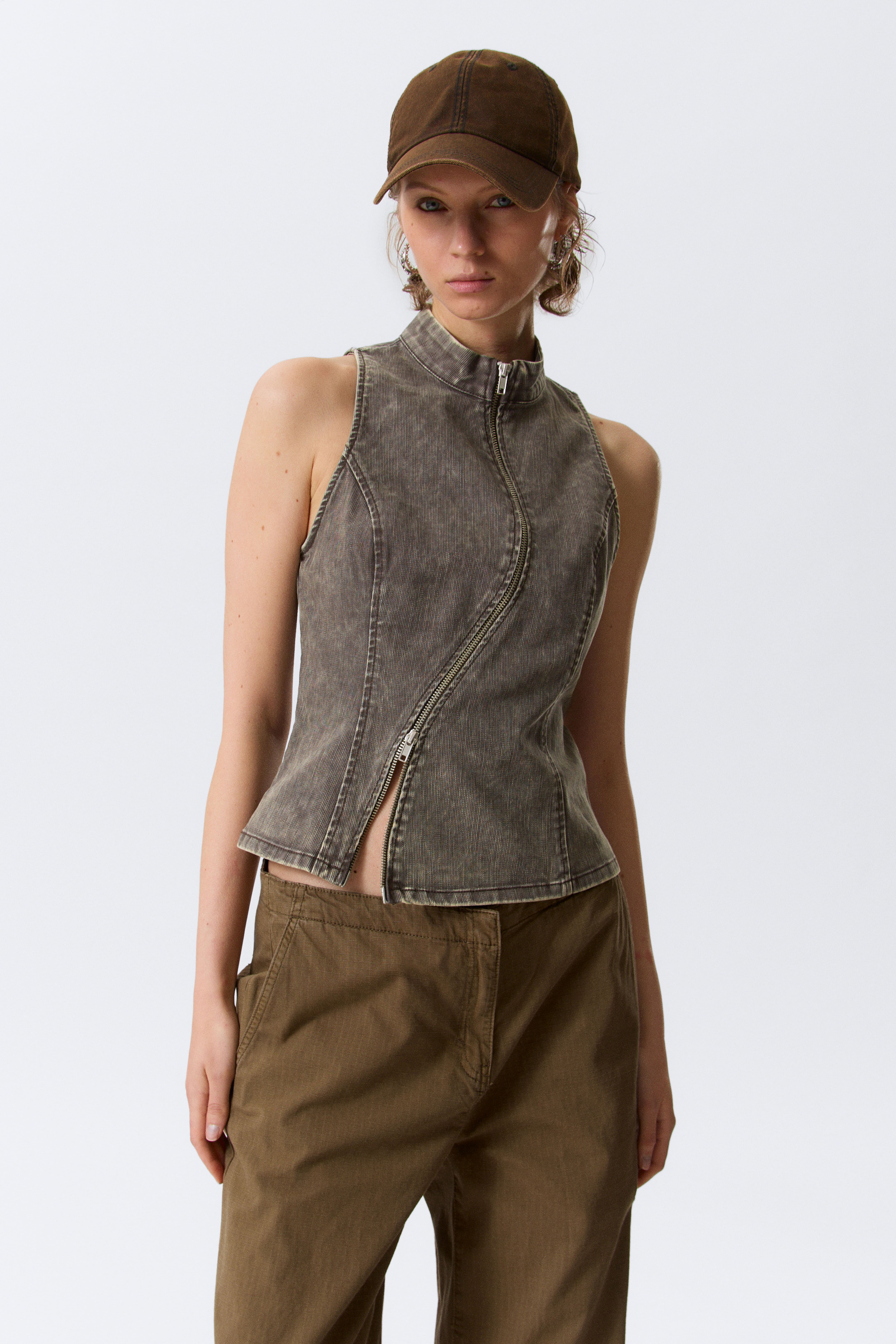 Top senza maniche Curved Zip - Grigio scuro