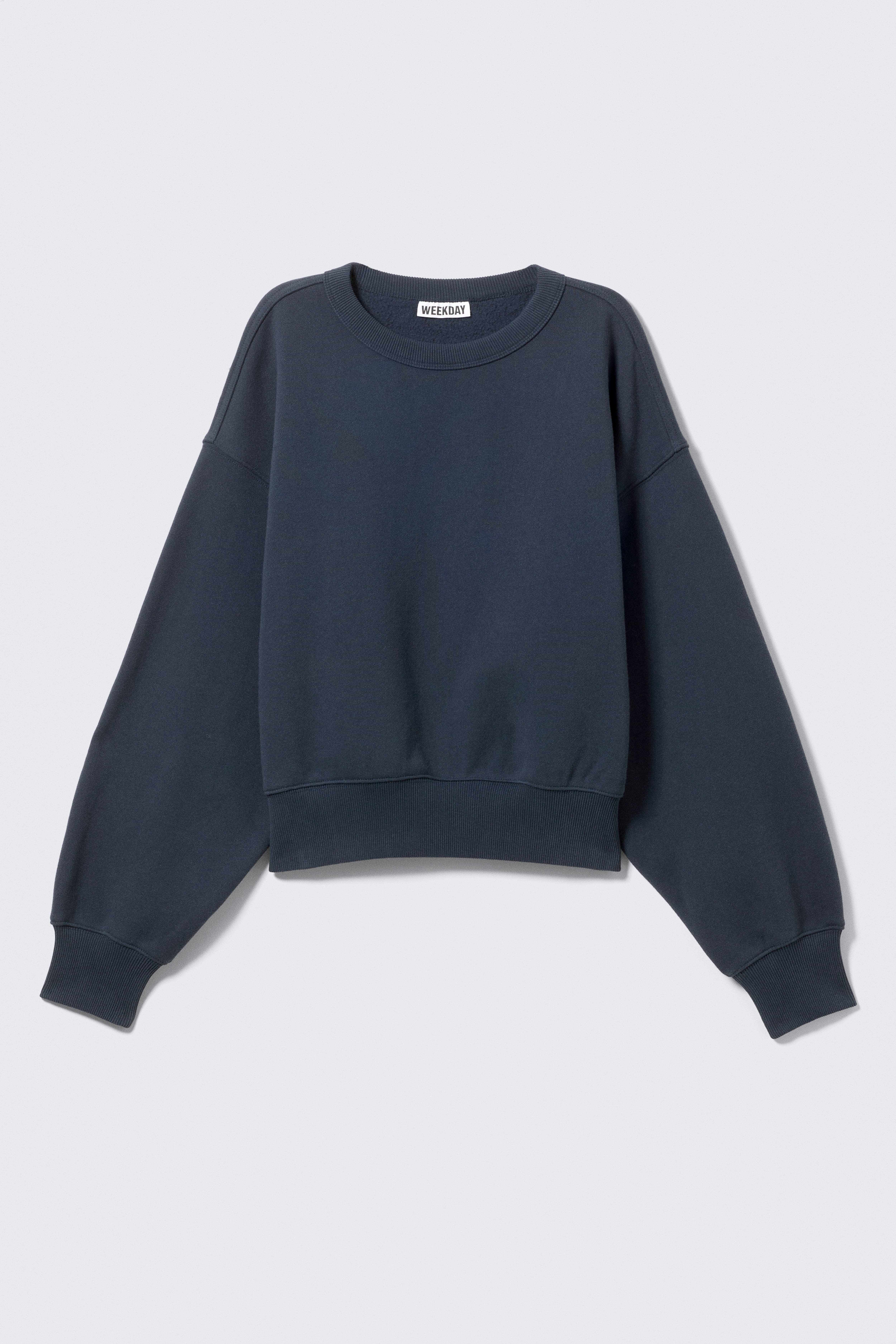 Kort boxig sweatshirt i bomull - Mörkblå/Gråmelerad