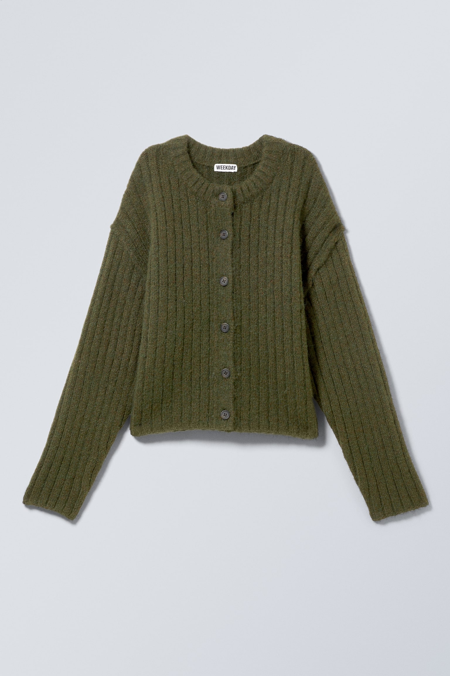 Loose Knitted Cardigan - Dark Khaki Green/Navy Blue/Dark Grey/Dark Brown Melange/Light Grey Melange/Dark Brown Melange - 2