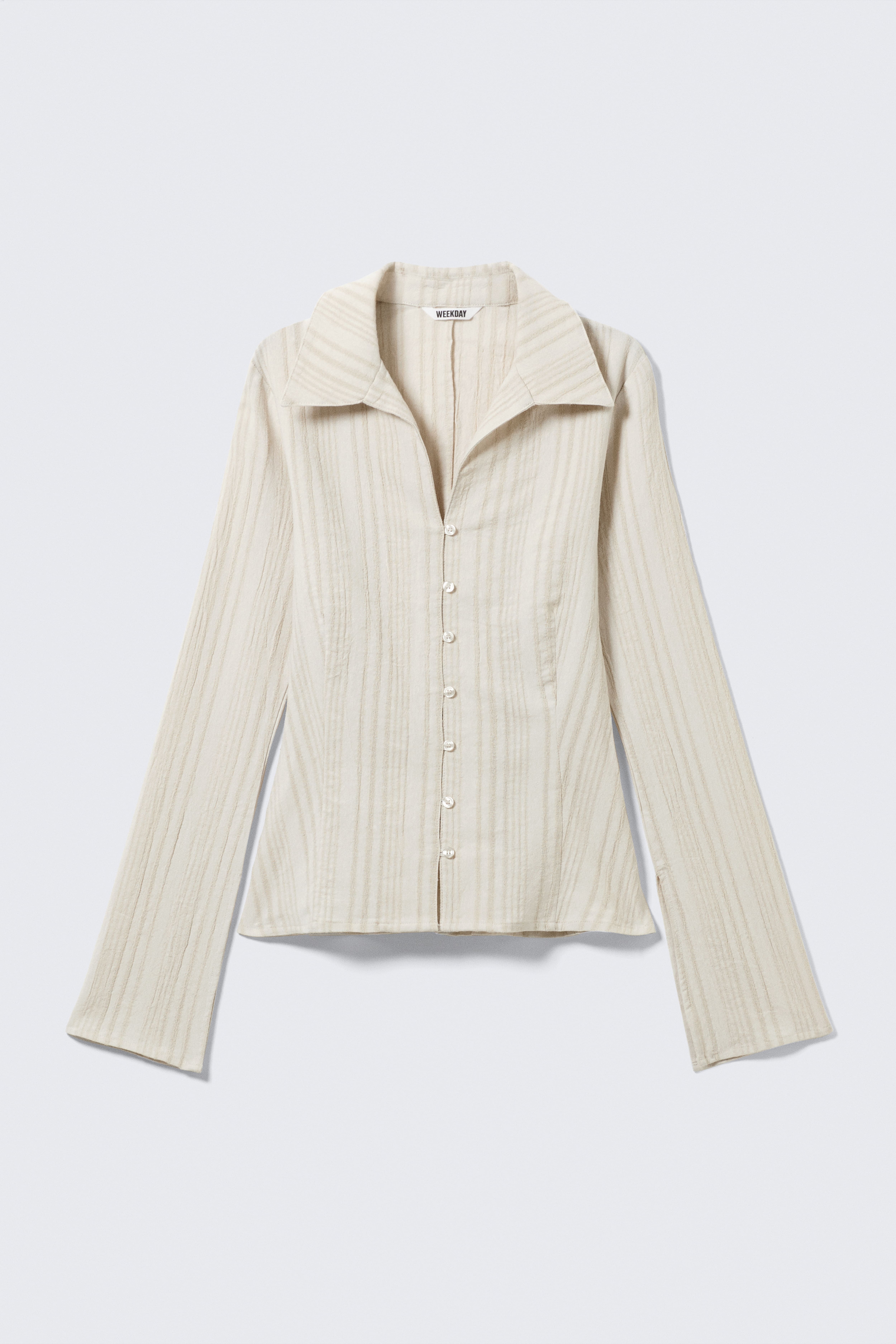 Strukturierte Bluse mit schmaler Passform - Helles Beige/Dunkelgrau gestreift