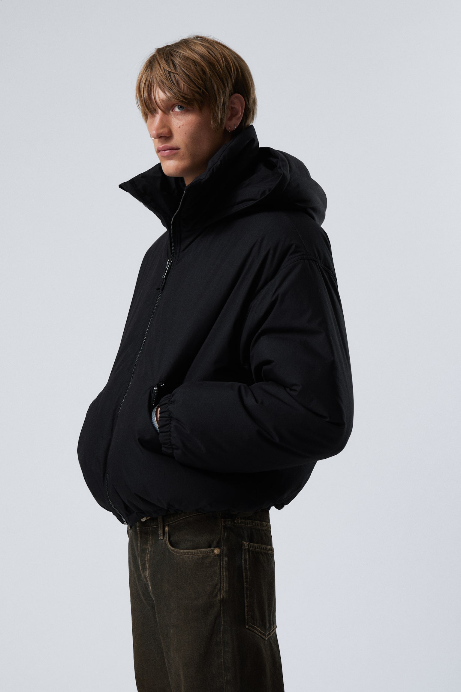 Padded Hooded Puffer Jacket - Black/Dark Grey - 4