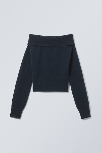 Off-Shoulder-Pullover - Langarm - Normale Länge - Marineblau  