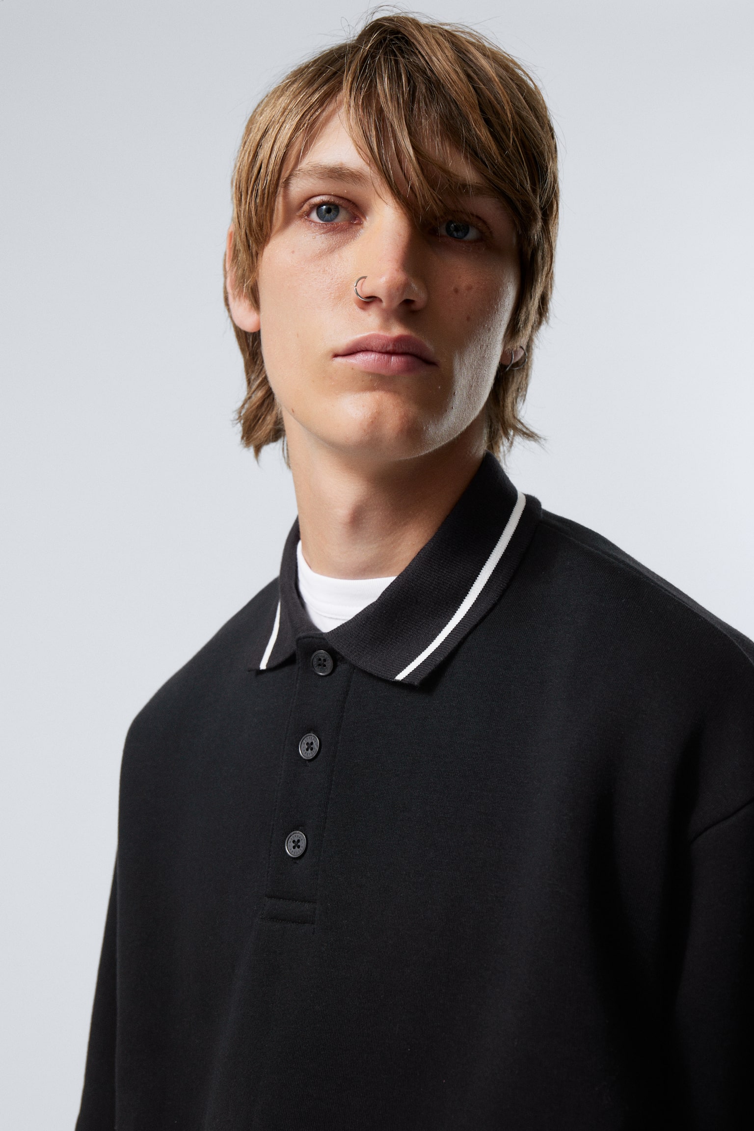 Loose Polo Sweatshirt - Black - 3