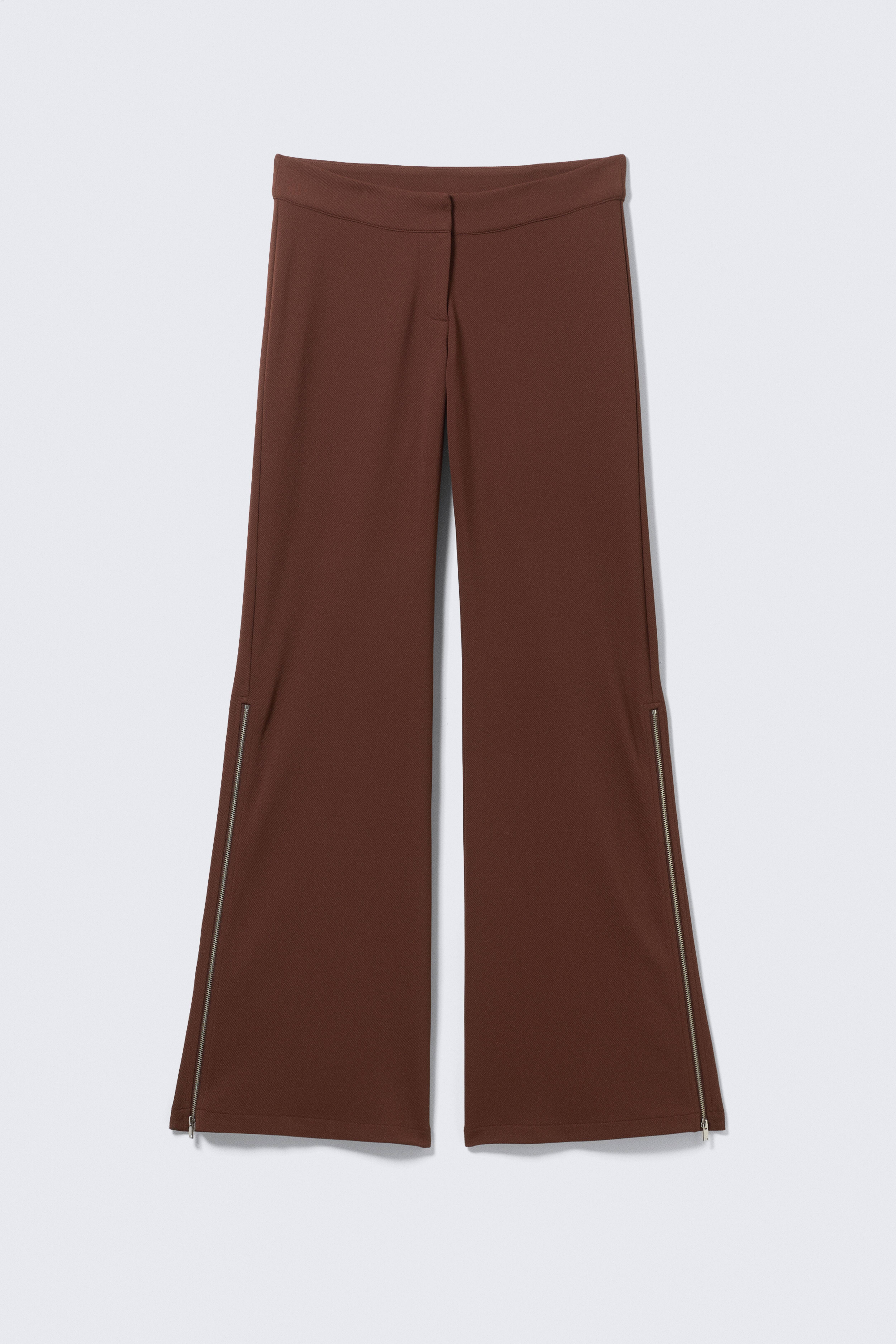 Mid Rise Flared Zip-Up Trousers - Brown/Black