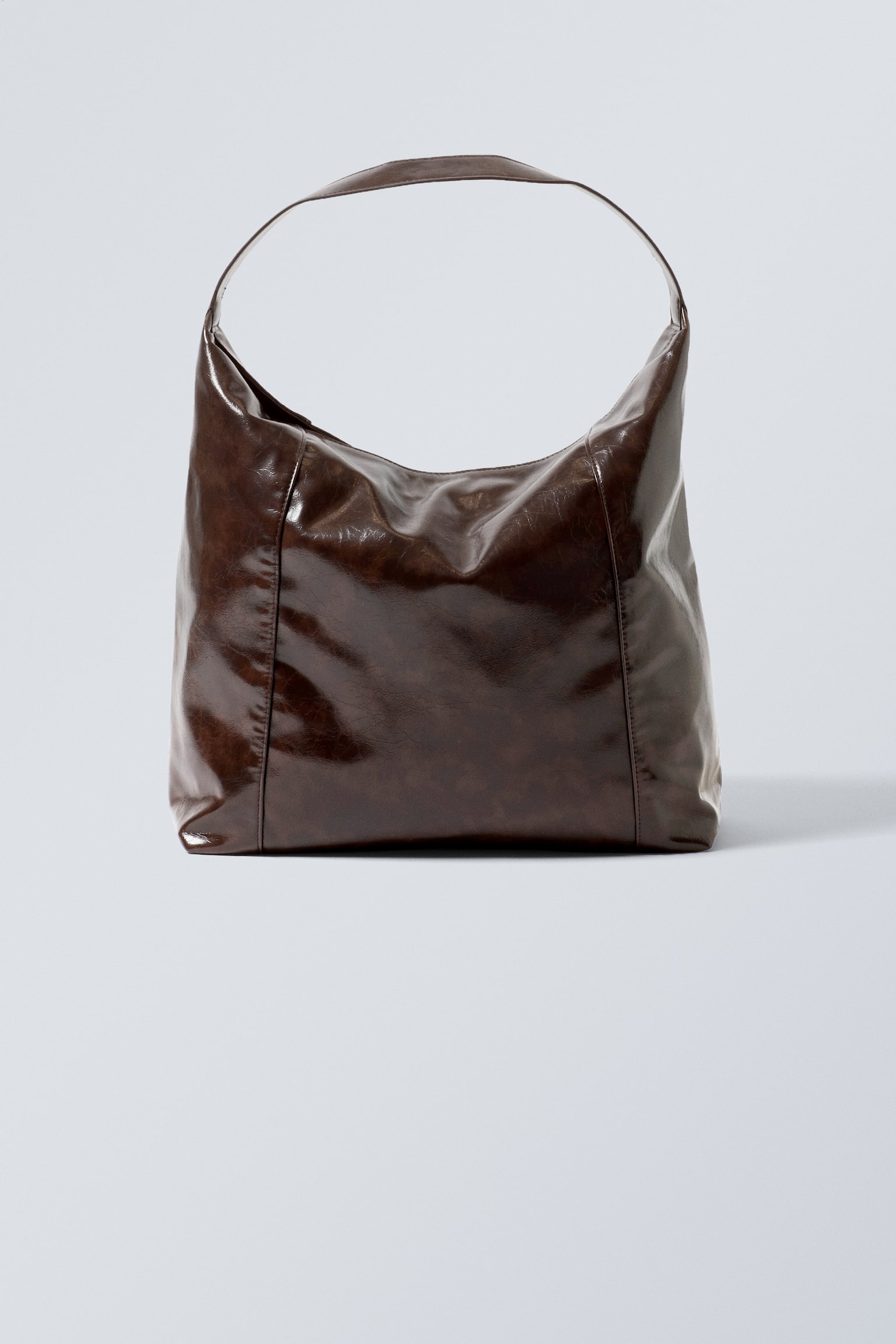 Square Faux Leather Shoulder Bag - Glossy Brown/Black