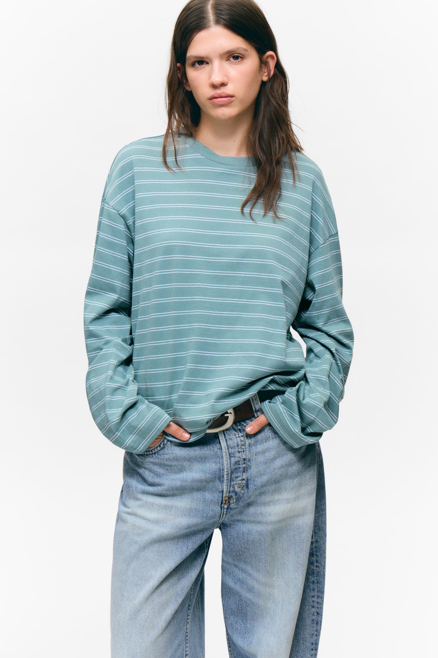 Longsleeve-Shirt aus Baumwolle - Gestreiftes Türkis/Marineblau/Rosa gestreift/Blau/Mehrfarbig gestreift/Pink & burgunderrot gestreift/Blau/braun gestreift/Koralle/Lila gestreift/Rosa - Gelbe Streifen/Staubweiß - Braune Streifen - 3