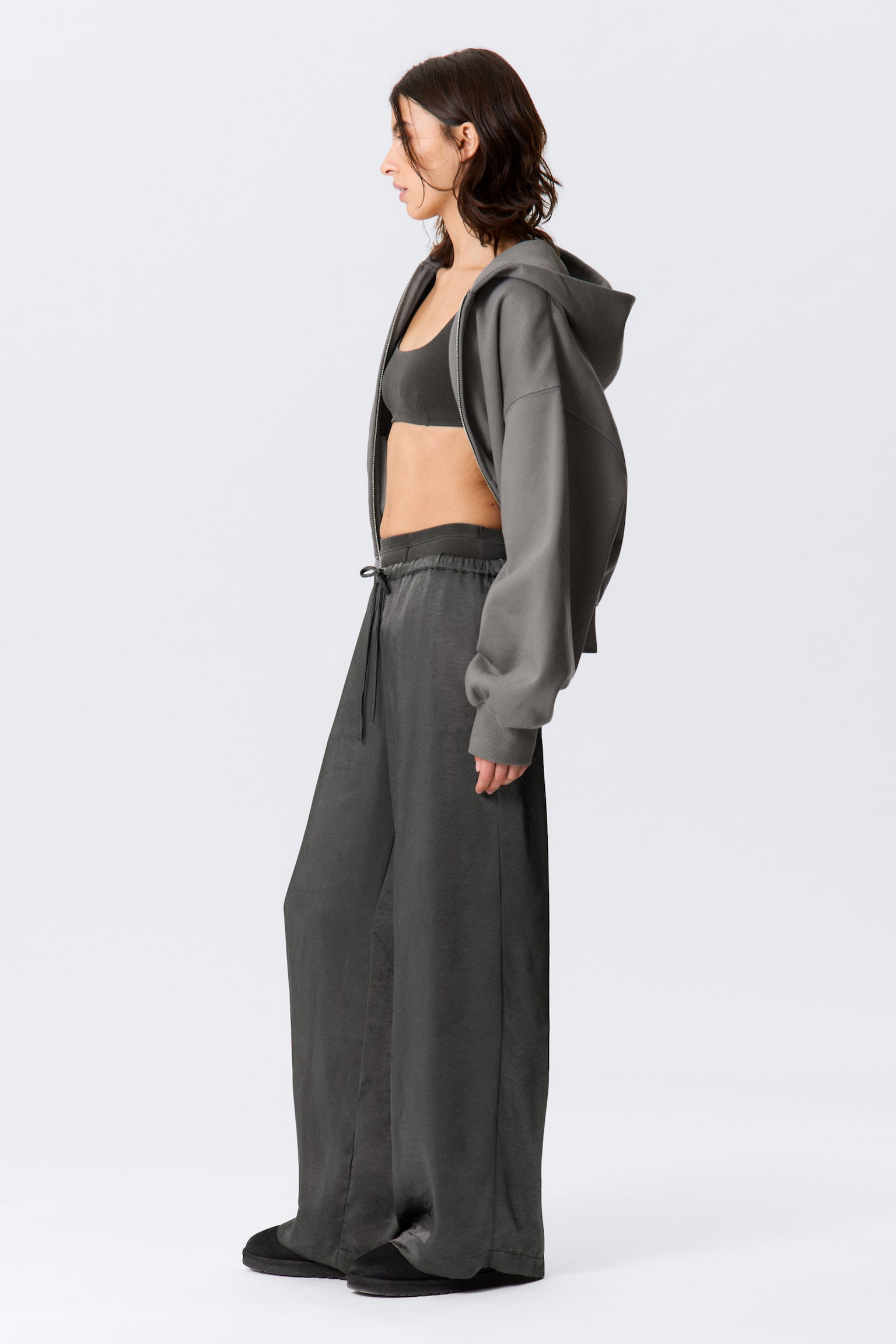 Pyjamabroek van gewassen satijn - Donkergrijs met wassing/Beige - 6