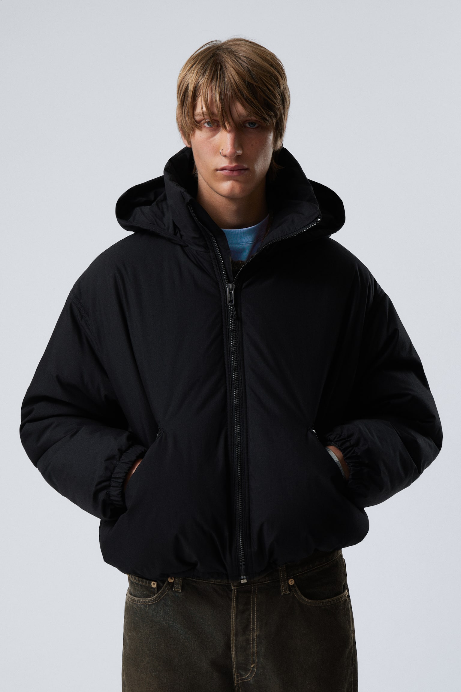 Padded Hooded Puffer Jacket - Black/Dark Grey - 3