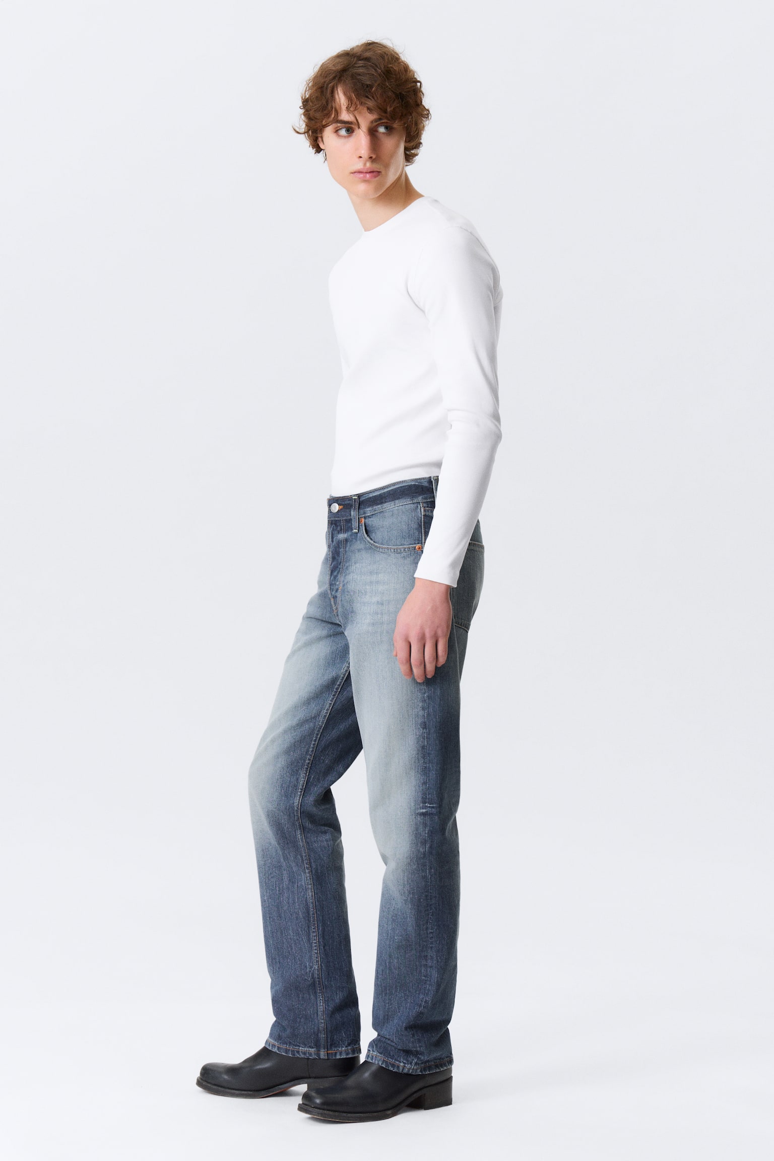 Orbit Mid Waist Regular Straight Leg Jeans - Board Blue - Mittelblau/Black Rinse - Schwarz - 6