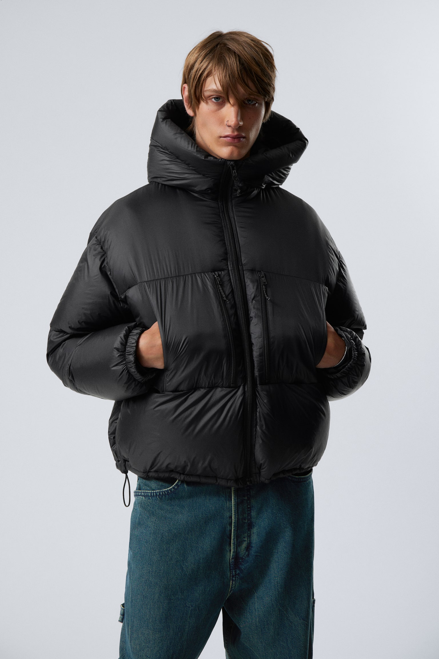 Hooded Recycled Down Puffer Jacket - Black - 1