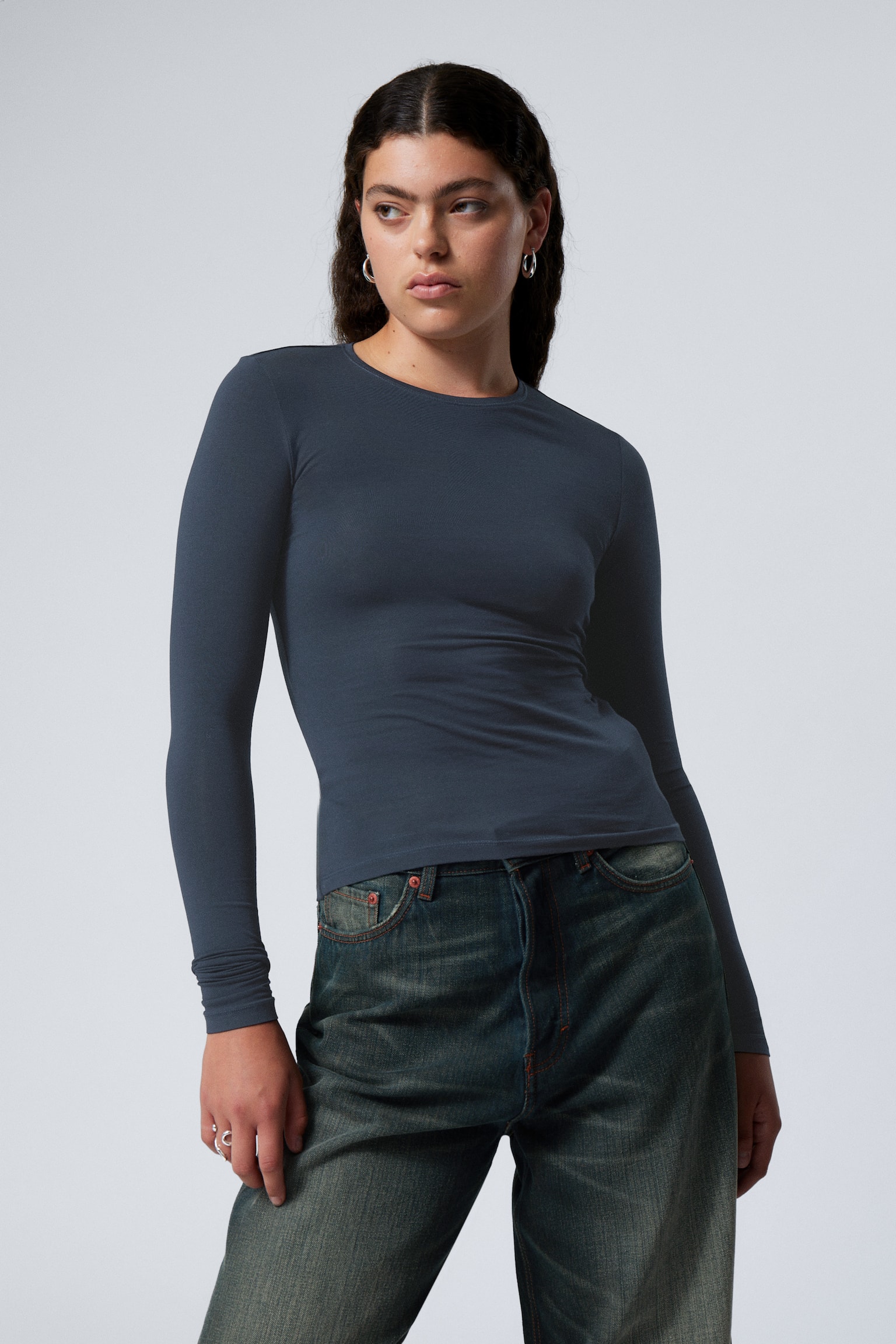 Slim Fitted Long Sleeve - Dark Dusty Blue/White/Dusty Grey/Black/Dark Turquoise/Dark Mole/Dark Khaki Green - 3