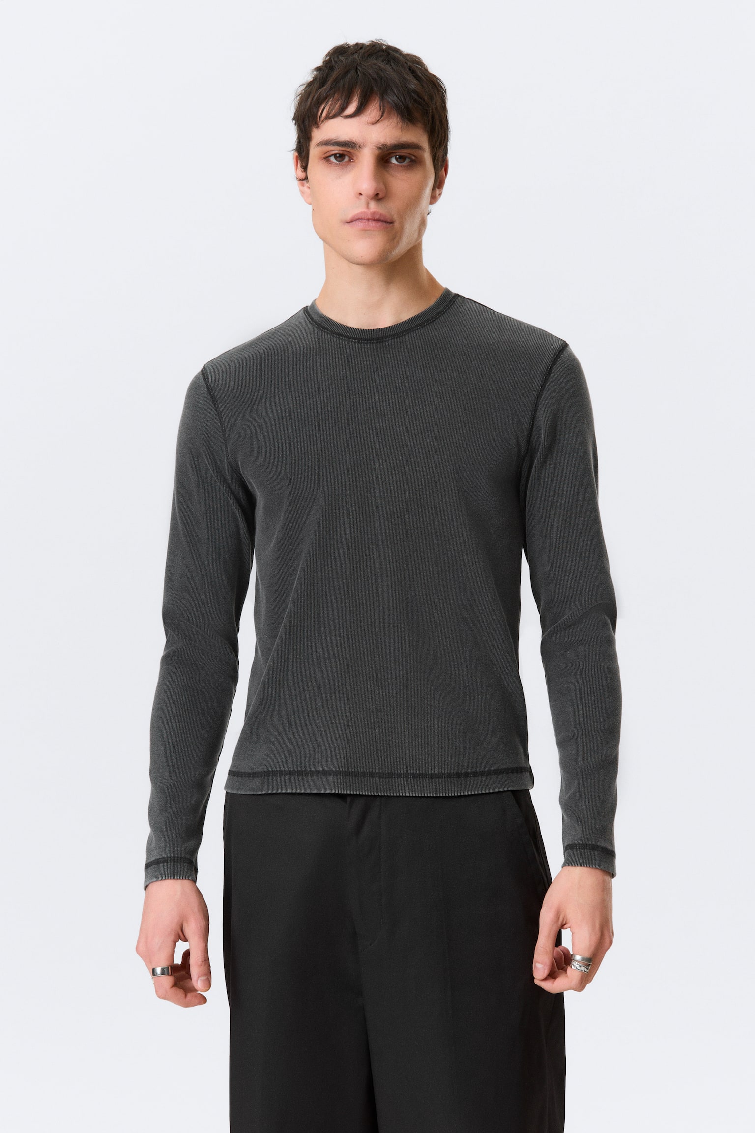 Geripptes Longsleeve-Shirt - Gewaschenes Schwarz/Grau/Gewaschenes Blau/Dunkelgrün - 1