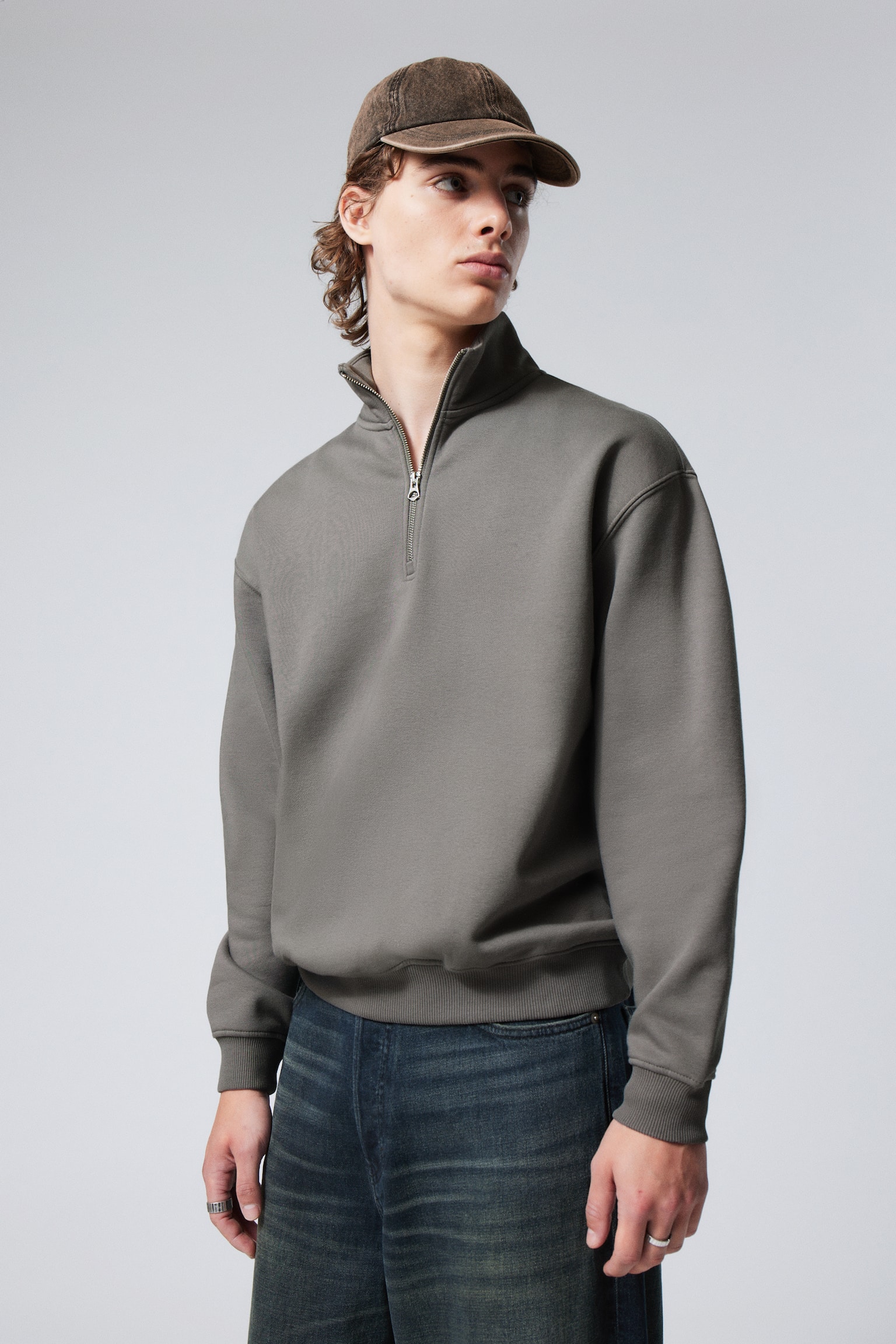 Relaxed Heavy Half Zip Sweater - Dusty Grey/Dark Blue/Light Grey/Black/Dark Brown/Dark Khaki Green - 1